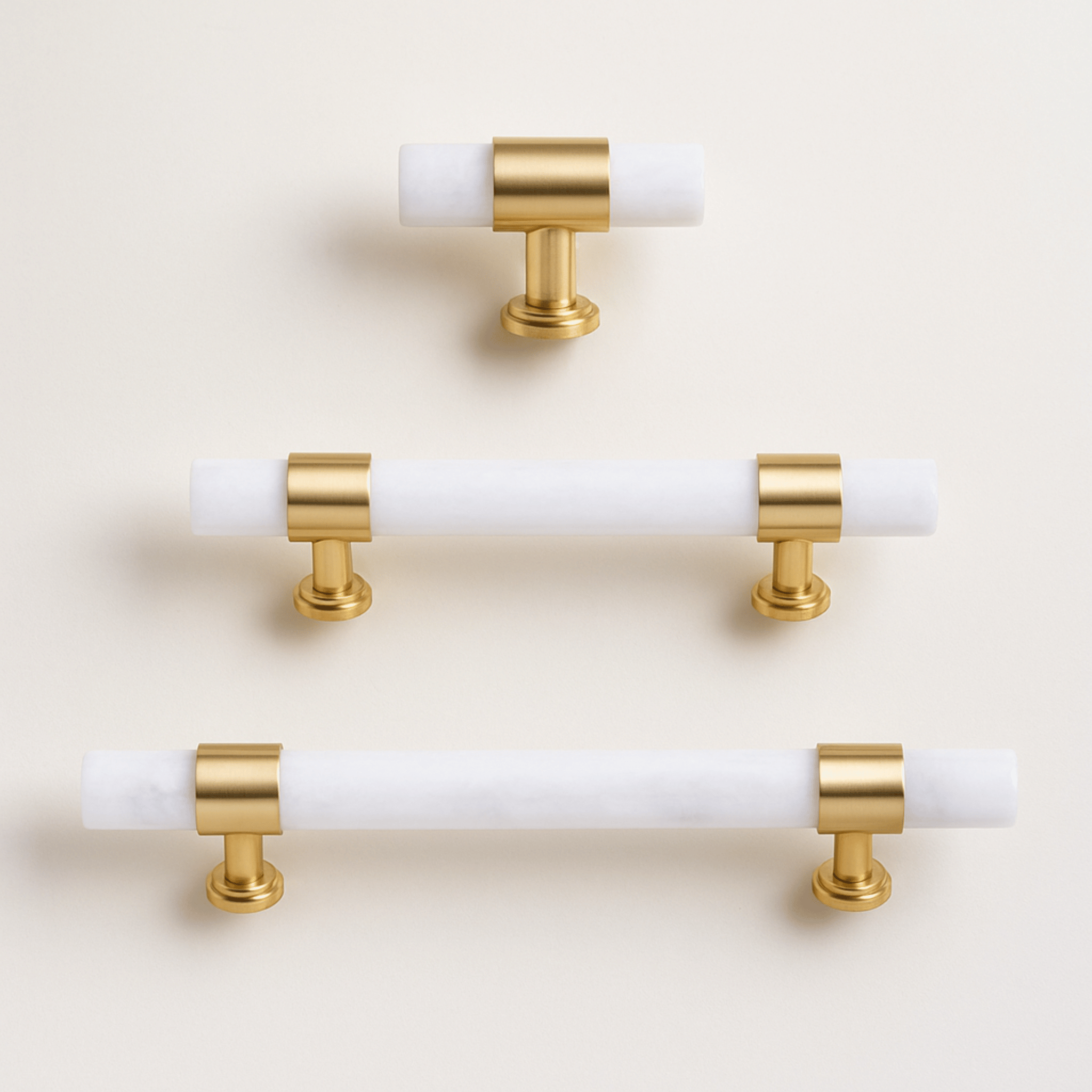 Marble Brass Cabinet Pulls — Natural Stone Hardware, White Knob, Knobs & Handles, Stenvei