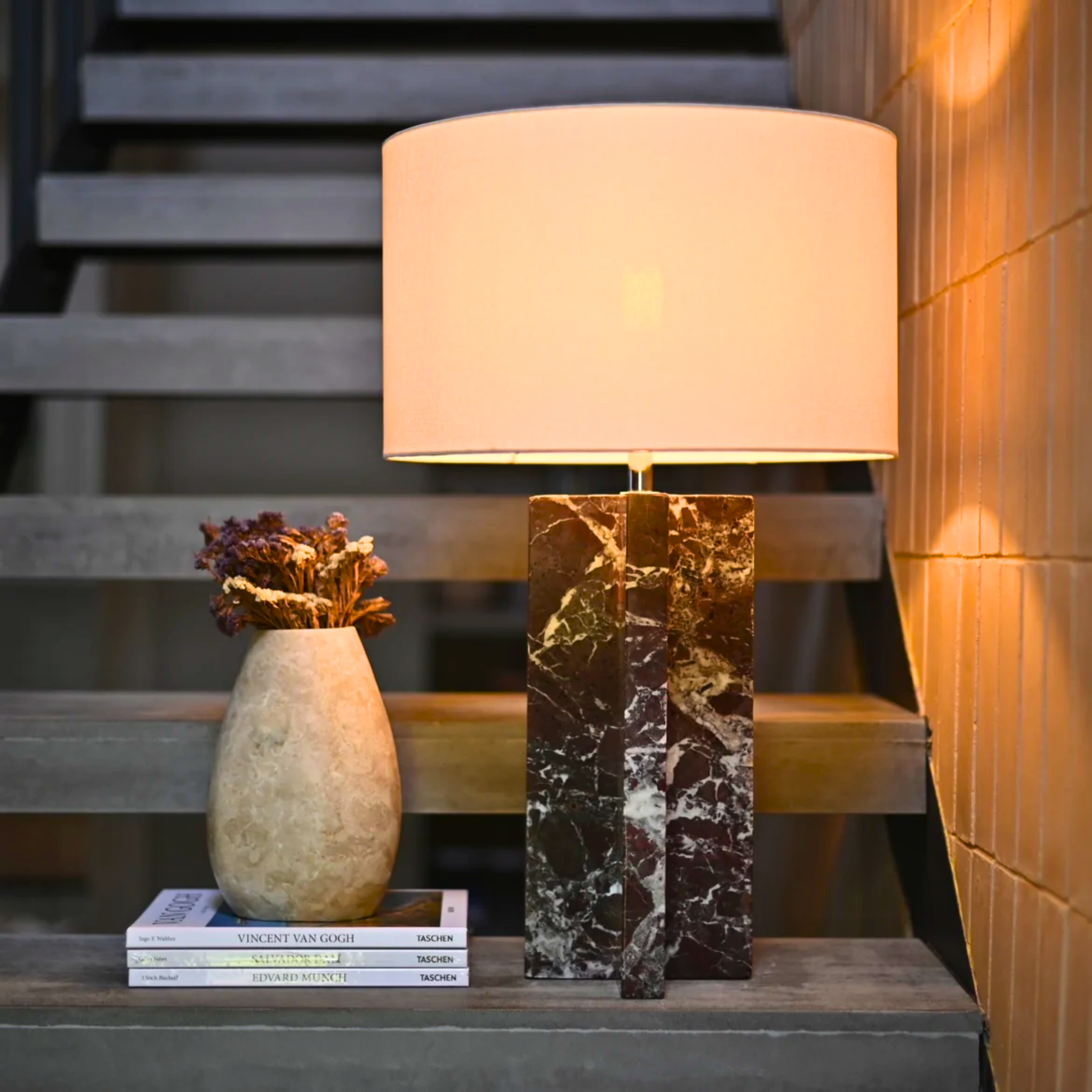 Natural Marble Table Lamp Warm White Nordic Light, Lamps, Stenvei Fabric Shade