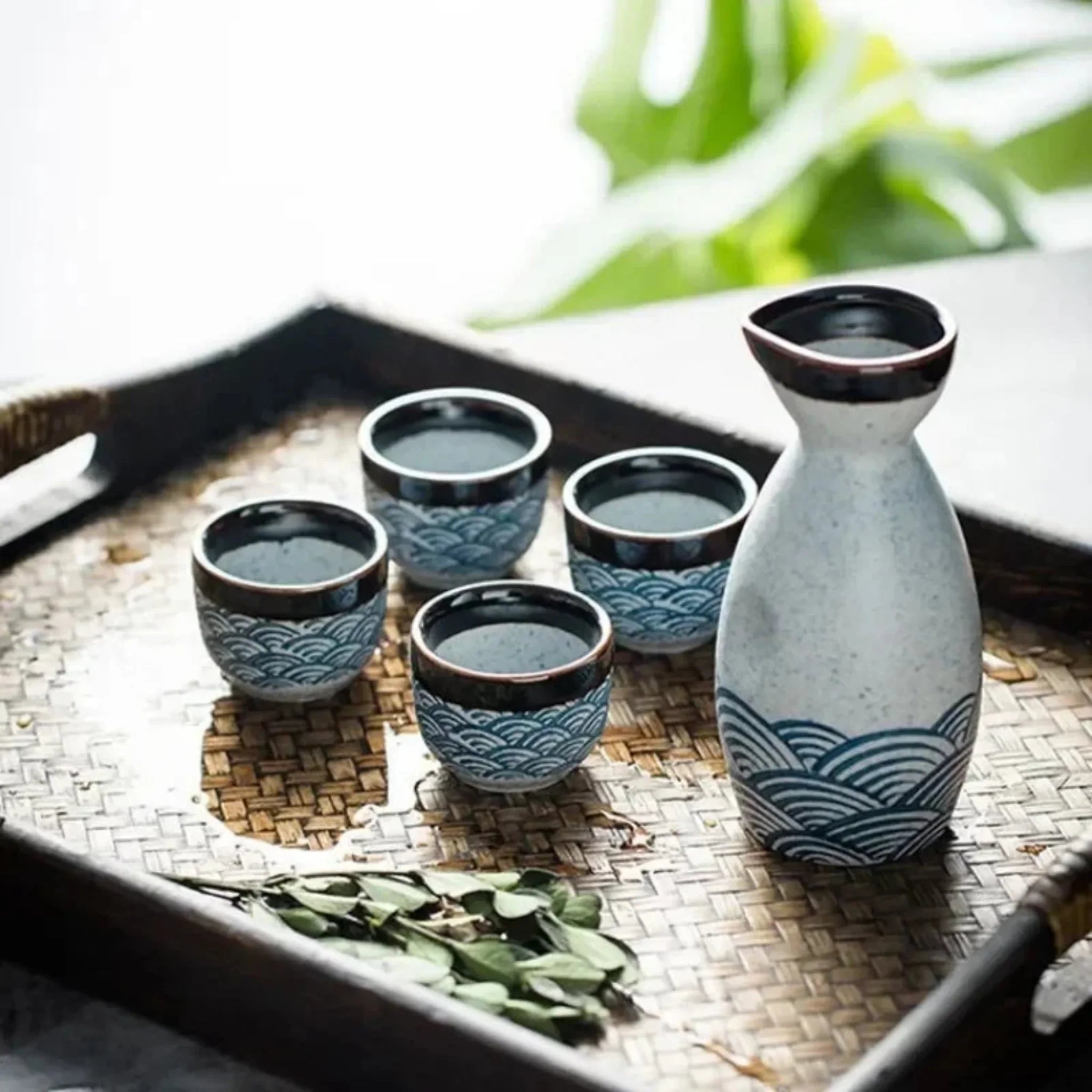 Japanese Ceramic Sake Set with Carafe and Cups Gift, Drinkware Sets, Stilla Box