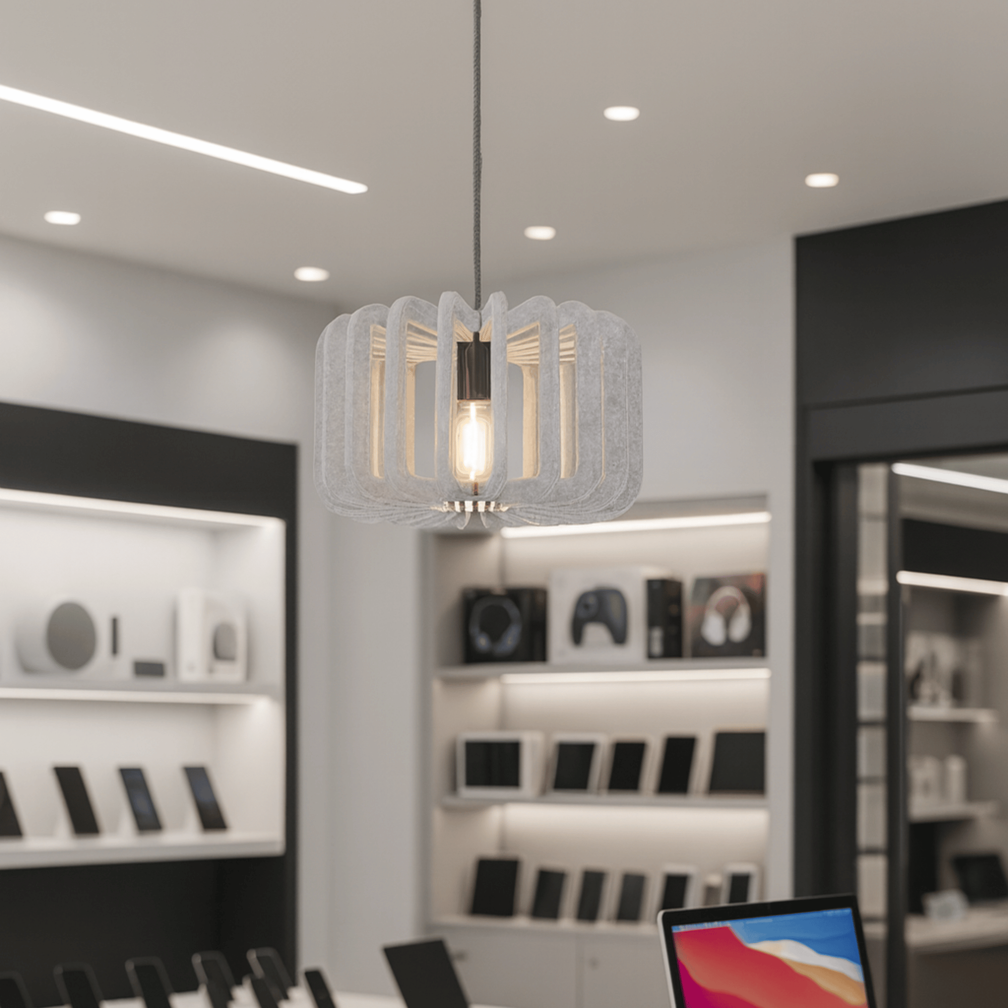 Stilla Acoustic Felt Pendant Light for Modern Spaces, Gray, Ceiling Fixtures, Chandelier