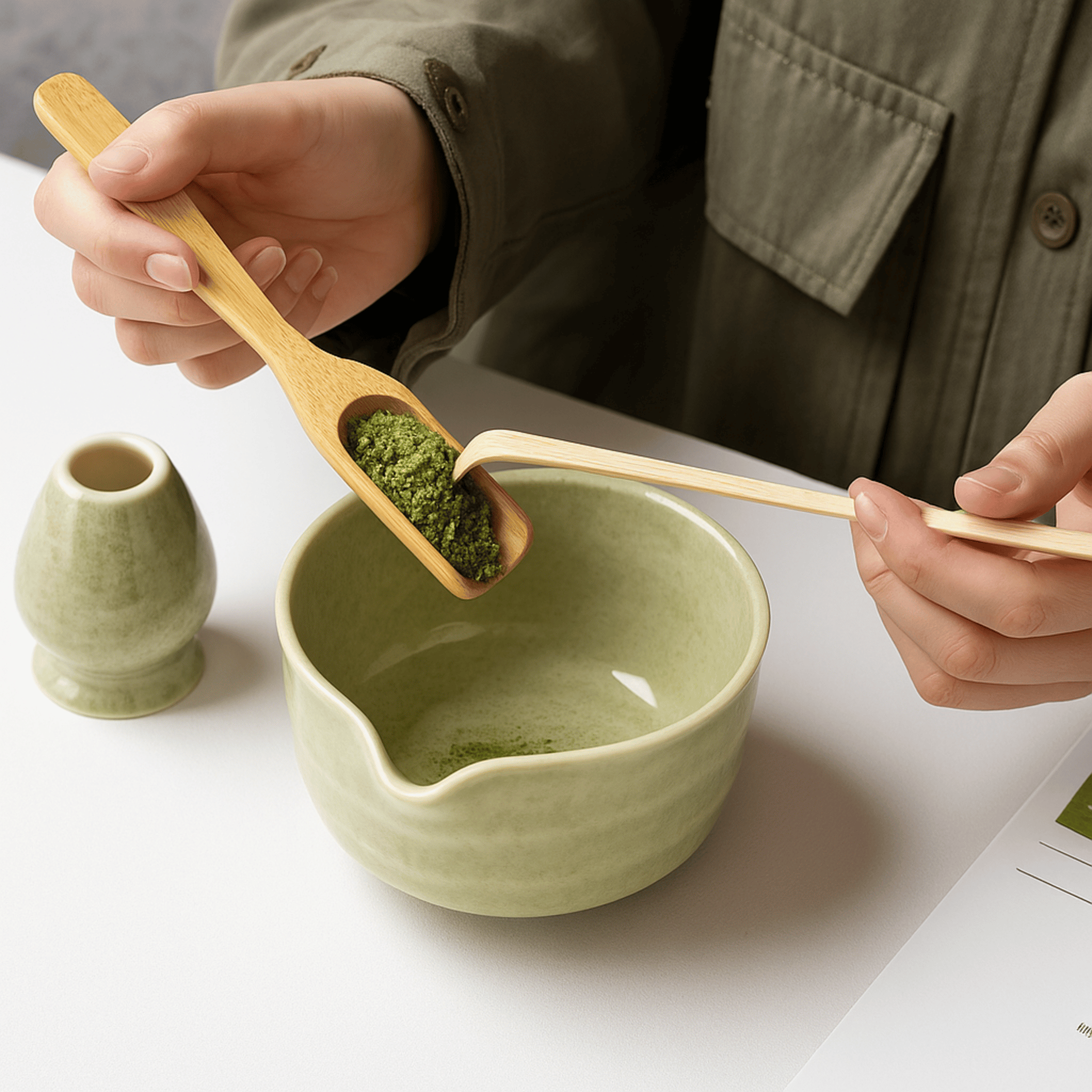 Traditional Japanese Matcha Set Bamboo Whisk Bowl, Tea Sets, Stille 6-Piece Ceramic