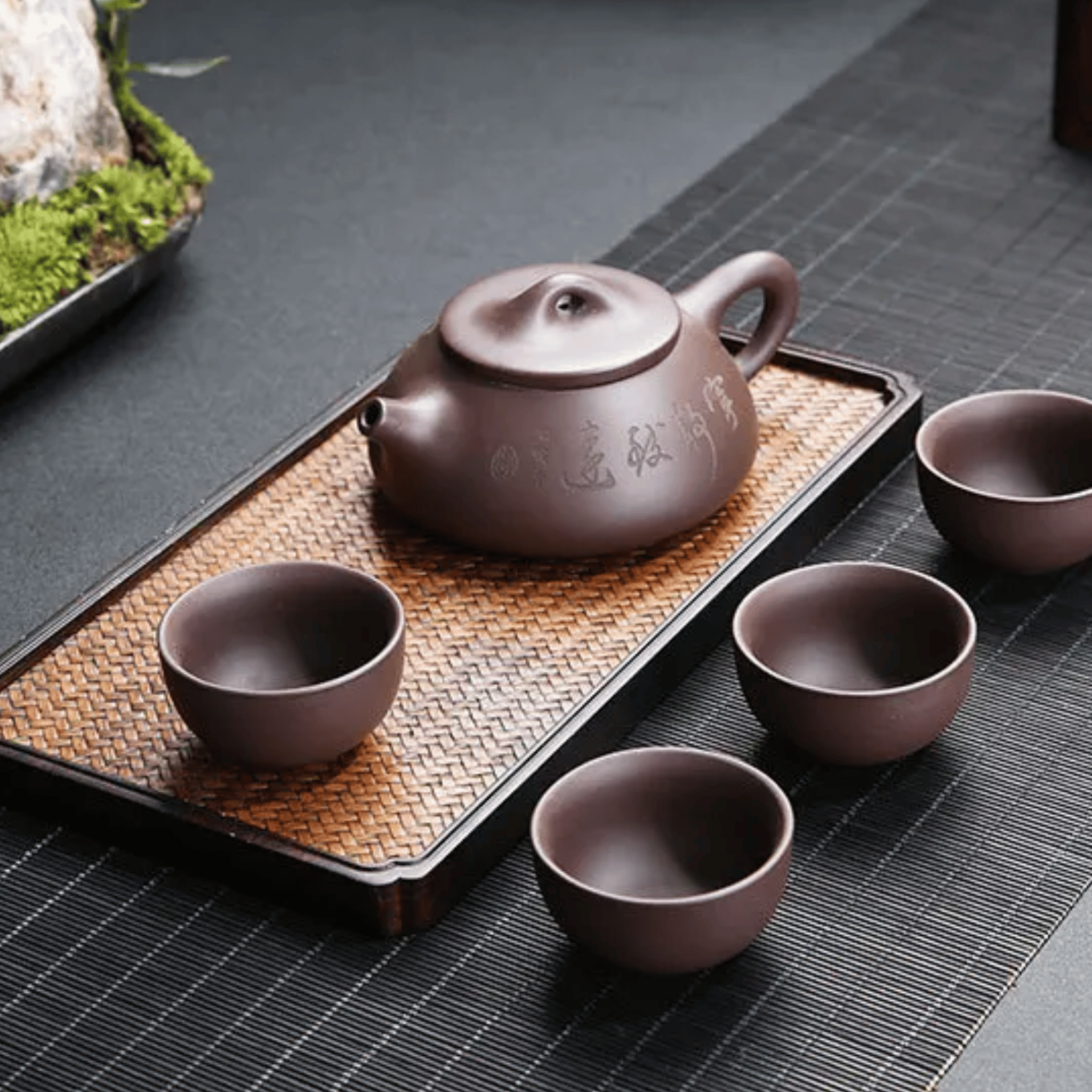 Authentic Zisha Clay Gongfu Tea Set 4 Cups Skonne, Sets, Stillvann Purple Ceremony