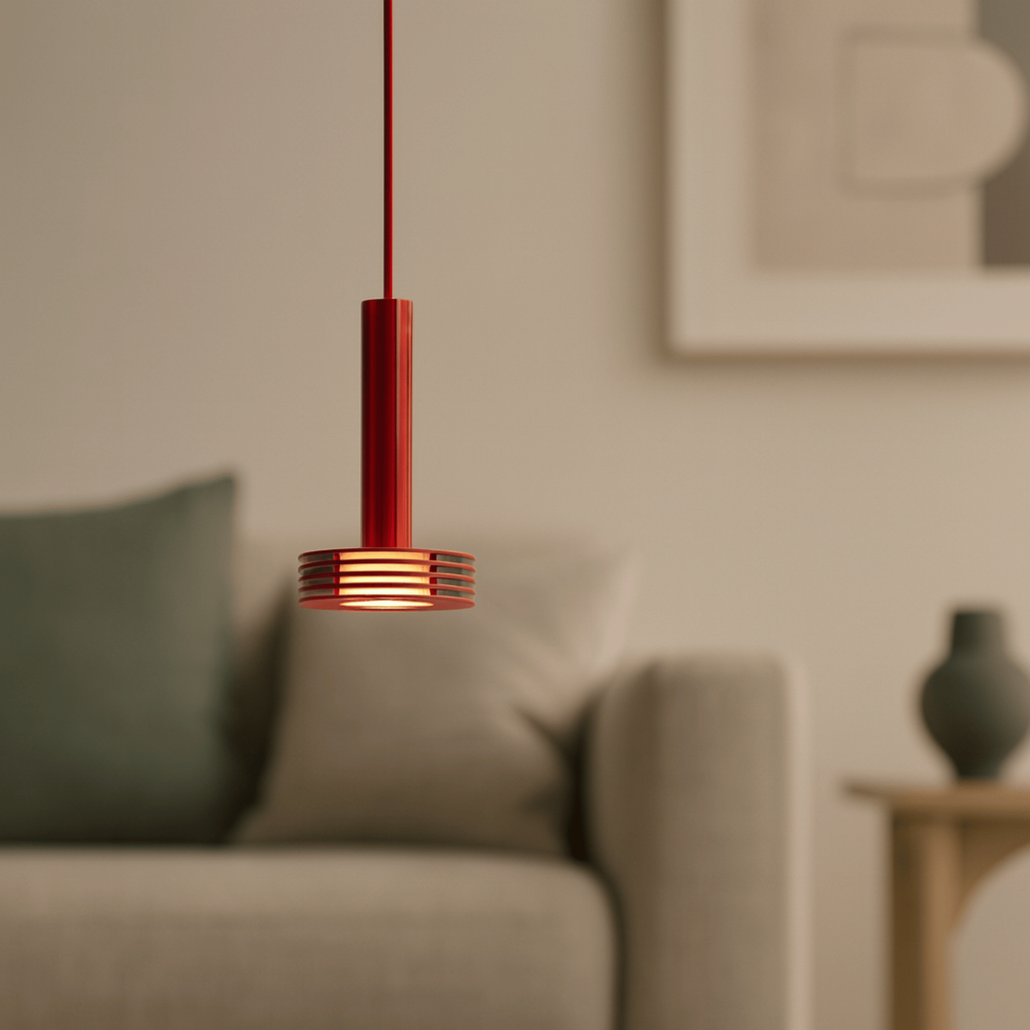 Strala Minimalist Aluminum Pendant Light - Nordic, Red, Ceiling Fixtures, Modern