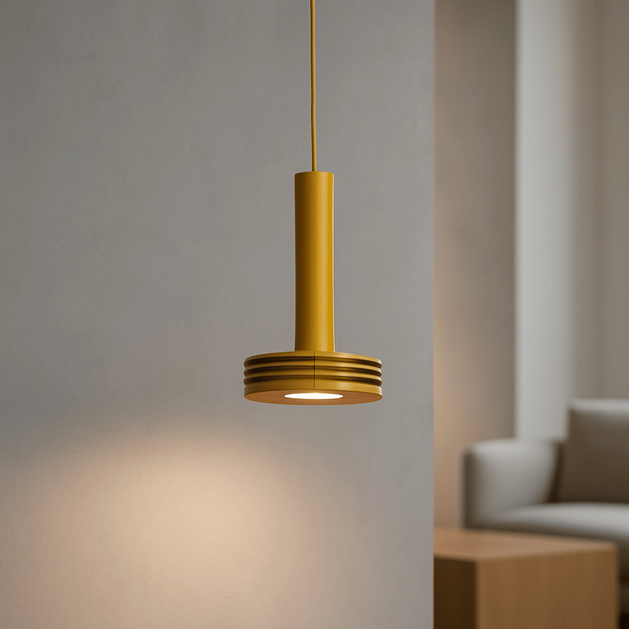 Strala Minimalist Aluminum Pendant Light - Nordic, Yellow, Ceiling Fixtures, Modern