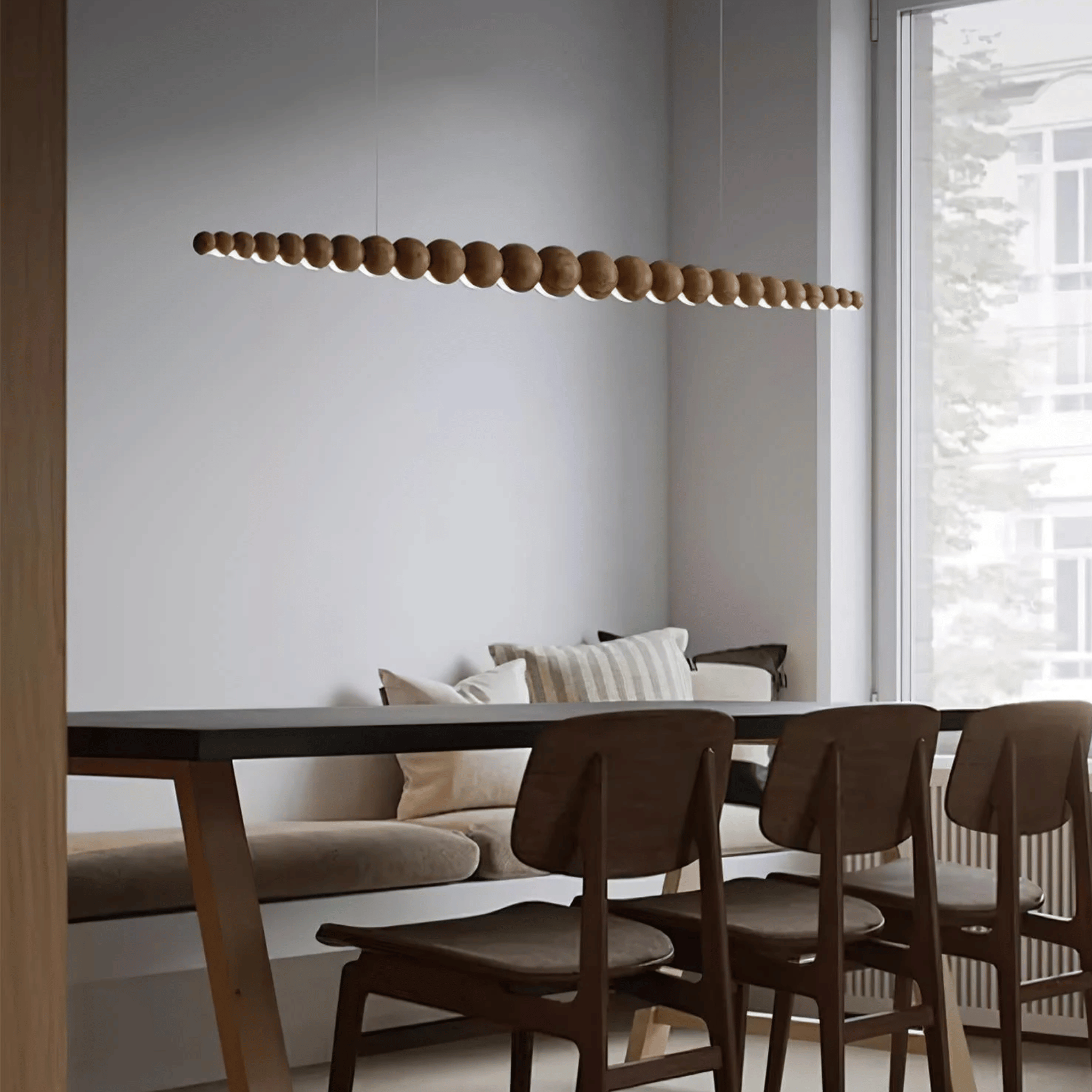 Strale Dimmable Linear Wood Bead LED Pendant Light, Ceiling Fixtures