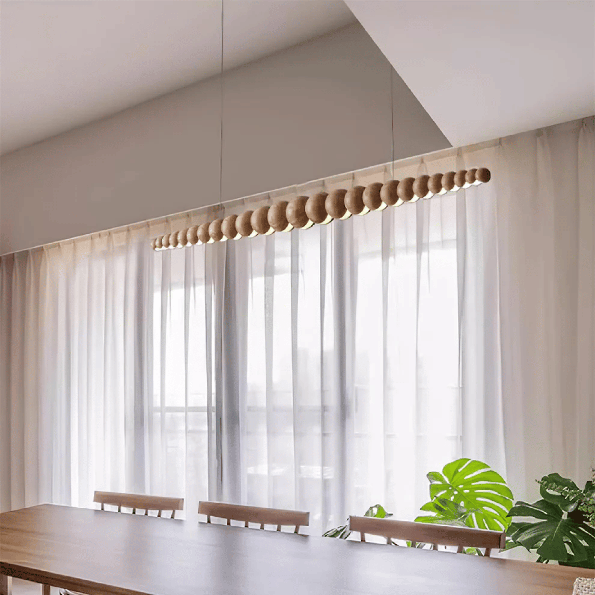 Strale Dimmable Linear Wood Bead LED Pendant Light, Ceiling Fixtures
