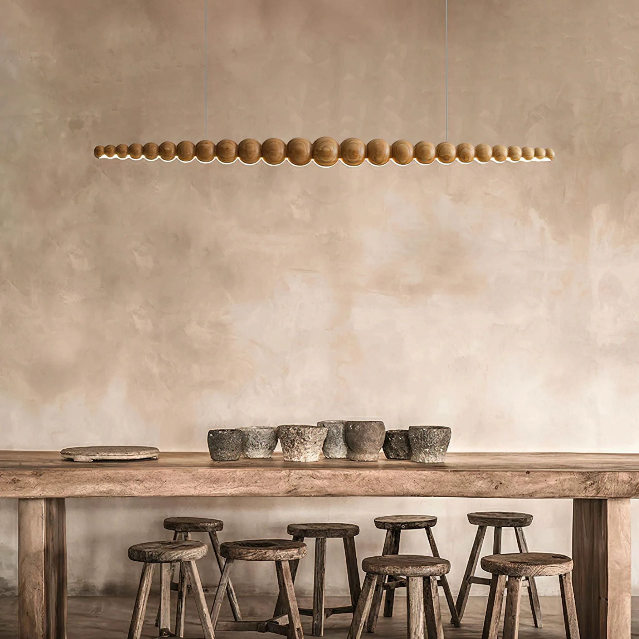Strale Dimmable Linear Wood Bead LED Pendant Light, Medium, Ceiling Fixtures