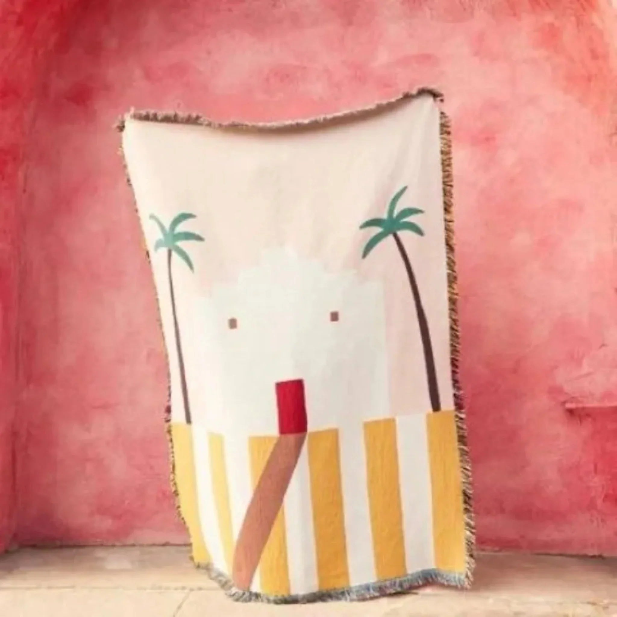Boho Cotton Throw Blanket Coastal Beach Style, Blankets, Stranda Retro 51x63
