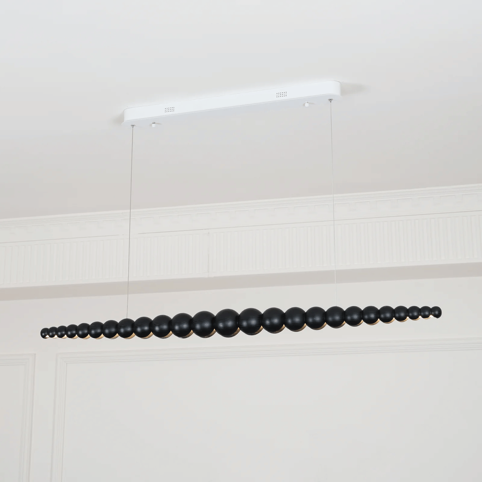 Dimmable Wood Bead Linear Pendant Light for Dining, Ceiling Fixtures, Strengla Black