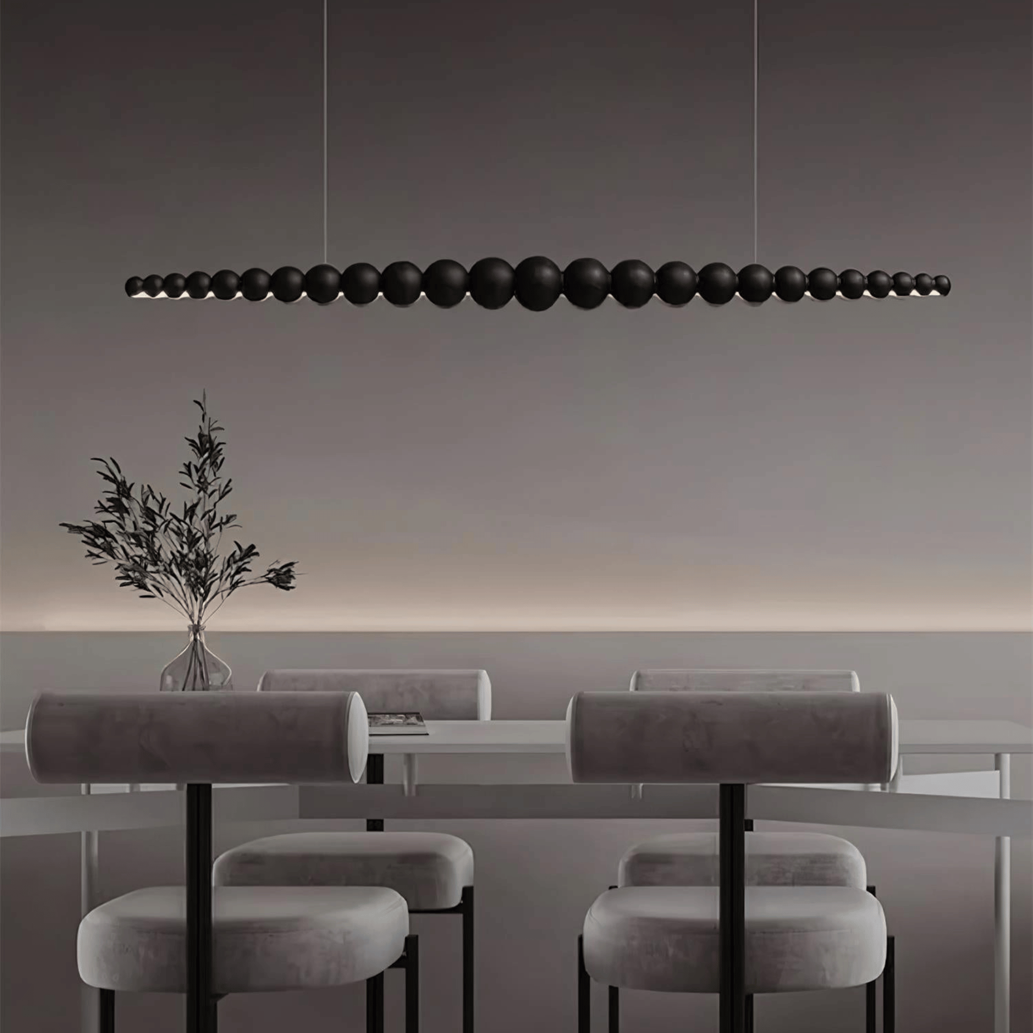 Dimmable Wood Bead Linear Pendant Light for Dining, Ceiling Fixtures, Strengla Black