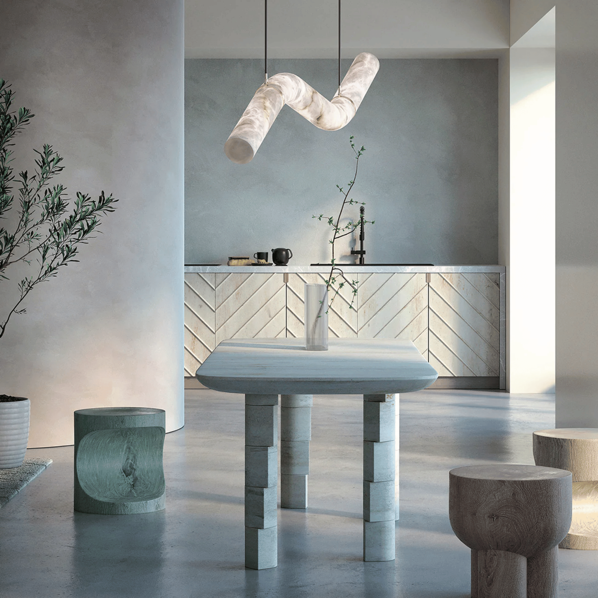 Strøma Marble Wave Sculptural Pendant Light Dining, Large / Warm light, Ceiling Fixtures, Genuine