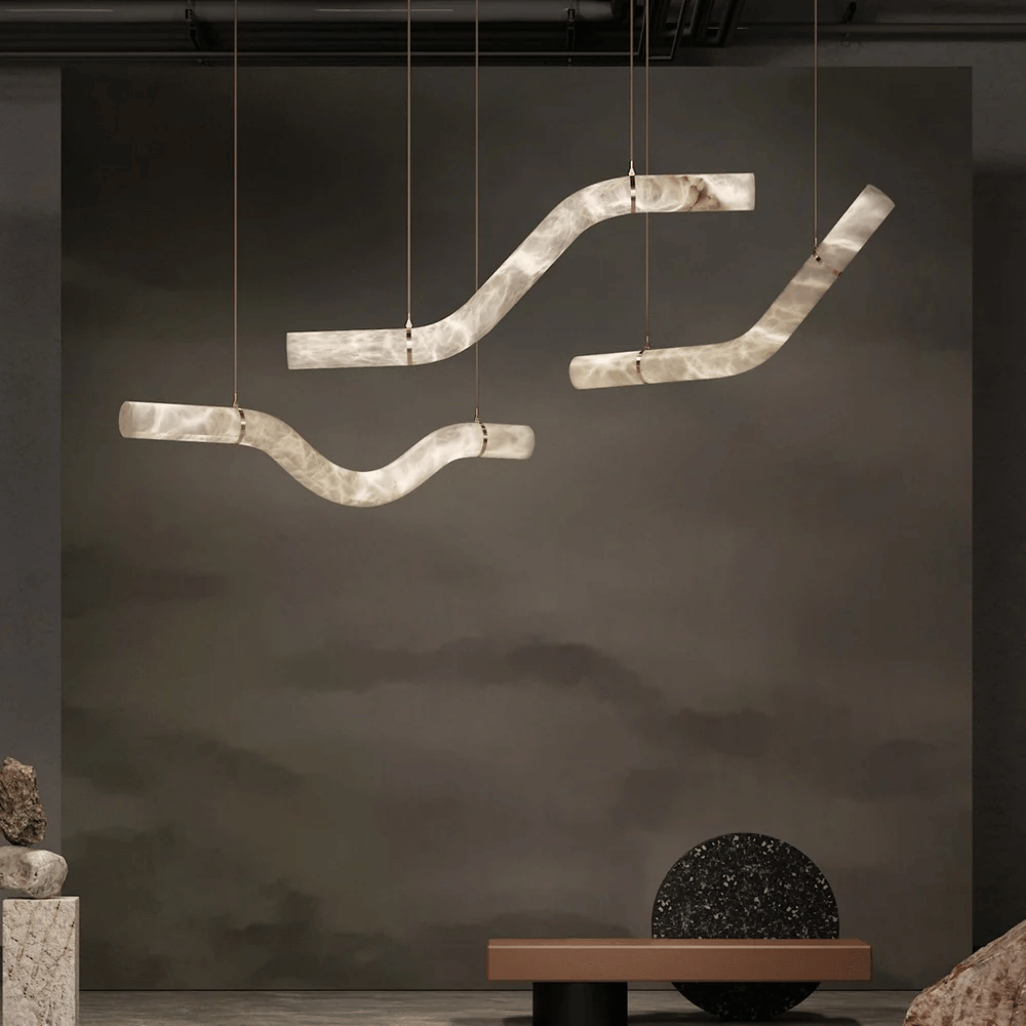 Strøma Marble Wave Sculptural Pendant Light Dining, Ceiling Fixtures, Genuine