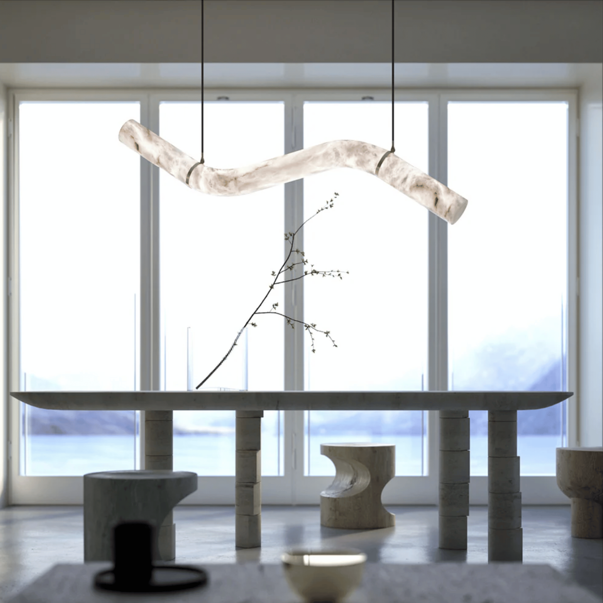 Strøma Marble Wave Sculptural Pendant Light Dining, Ceiling Fixtures, Genuine