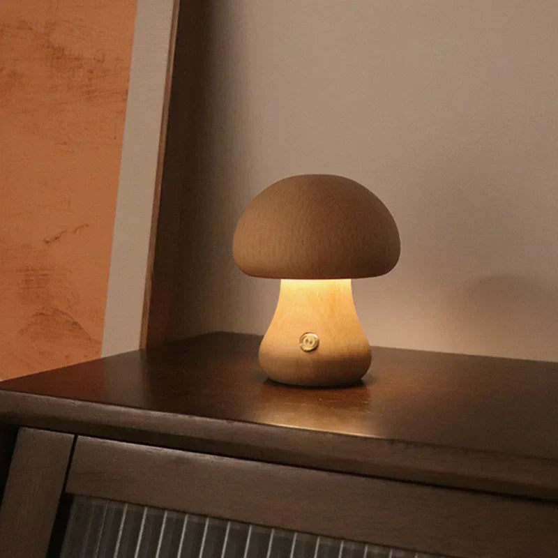 Svampa Mushroom Night Light Wood Touch Sensor Lamp, Small Beech, Table Lamps, Bedside