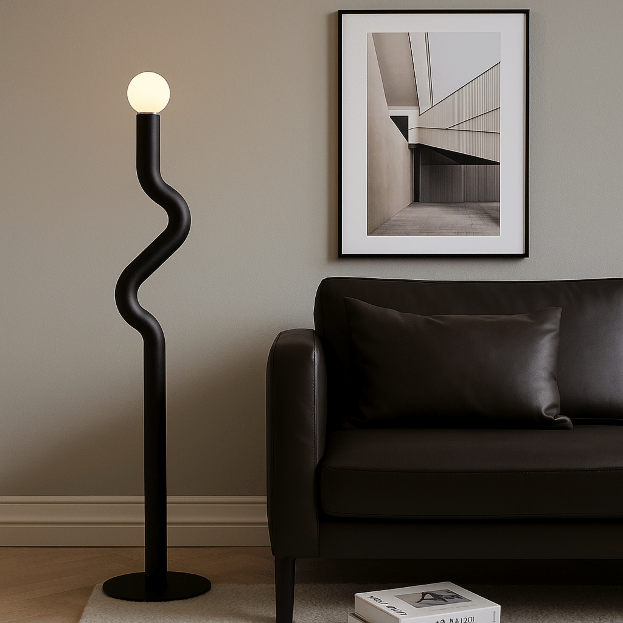 Modern Curved Floor Lamp with Soft Ambient LED Light, Black, Lamps, Svinga Minimalist