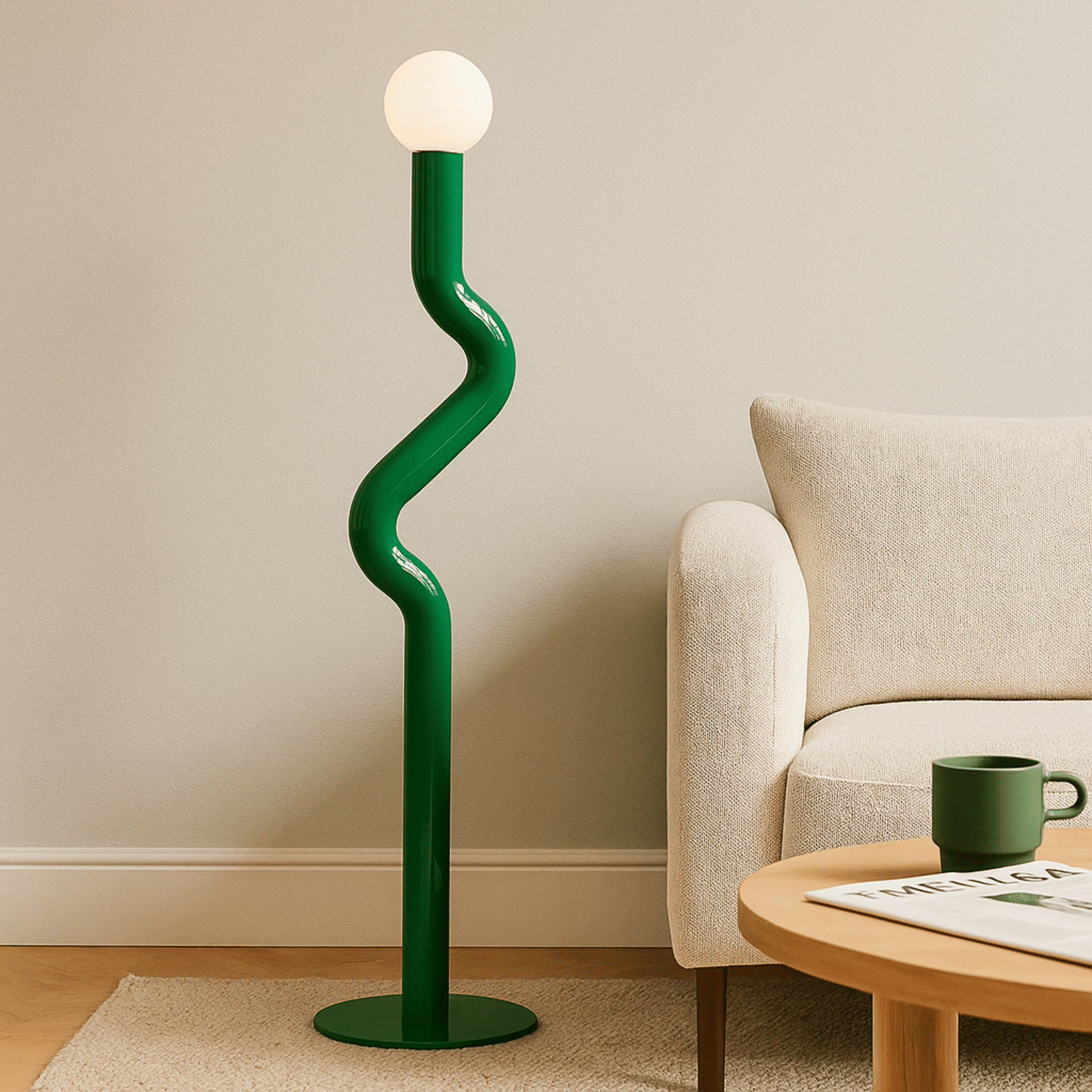 Modern Curved Floor Lamp with Soft Ambient LED Light, Green, Lamps, Svinga Minimalist