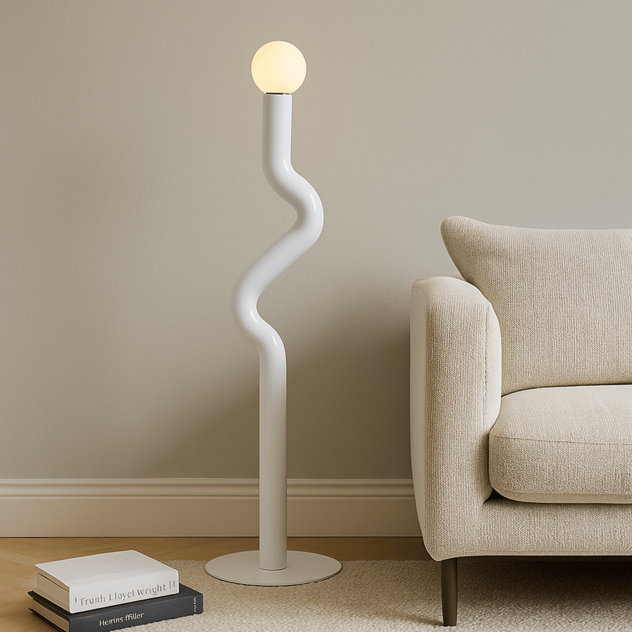 Modern Curved Floor Lamp with Soft Ambient LED Light, White, Lamps, Svinga Minimalist