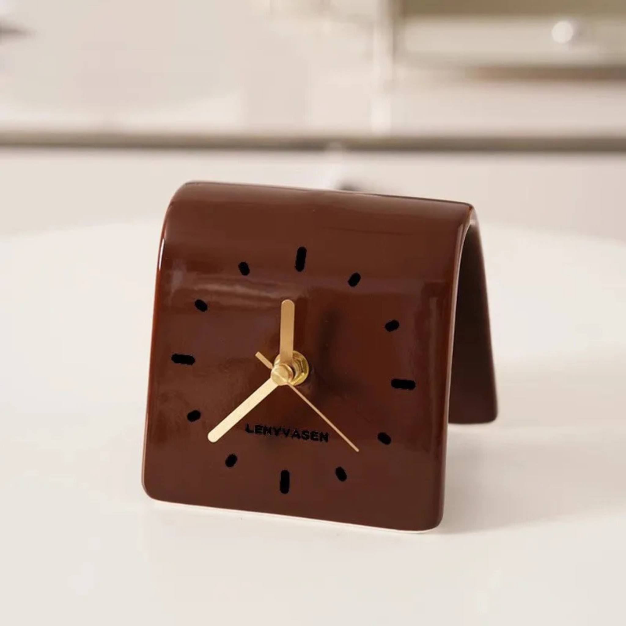Silent Ceramic Desk Clock — Nordic Minimalist Style, Glossy Brown, Wall Clocks, Tilje for Modern Homes
