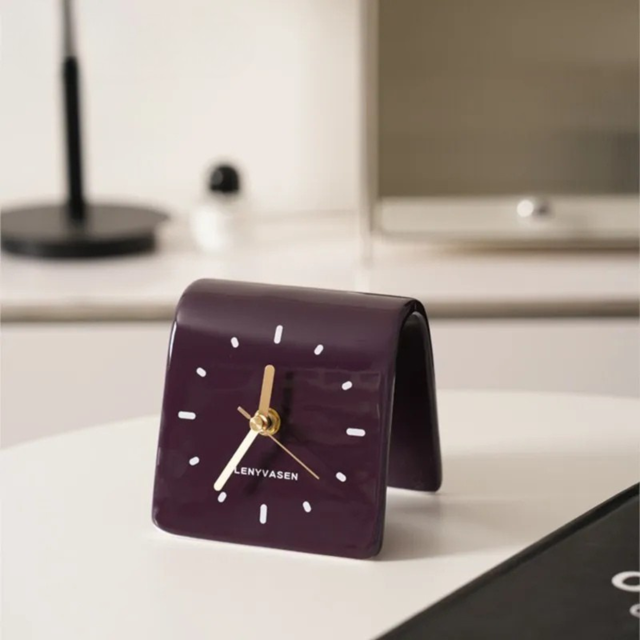 Silent Ceramic Desk Clock — Nordic Minimalist Style, Glossy Purple, Wall Clocks, Tilje for Modern Homes