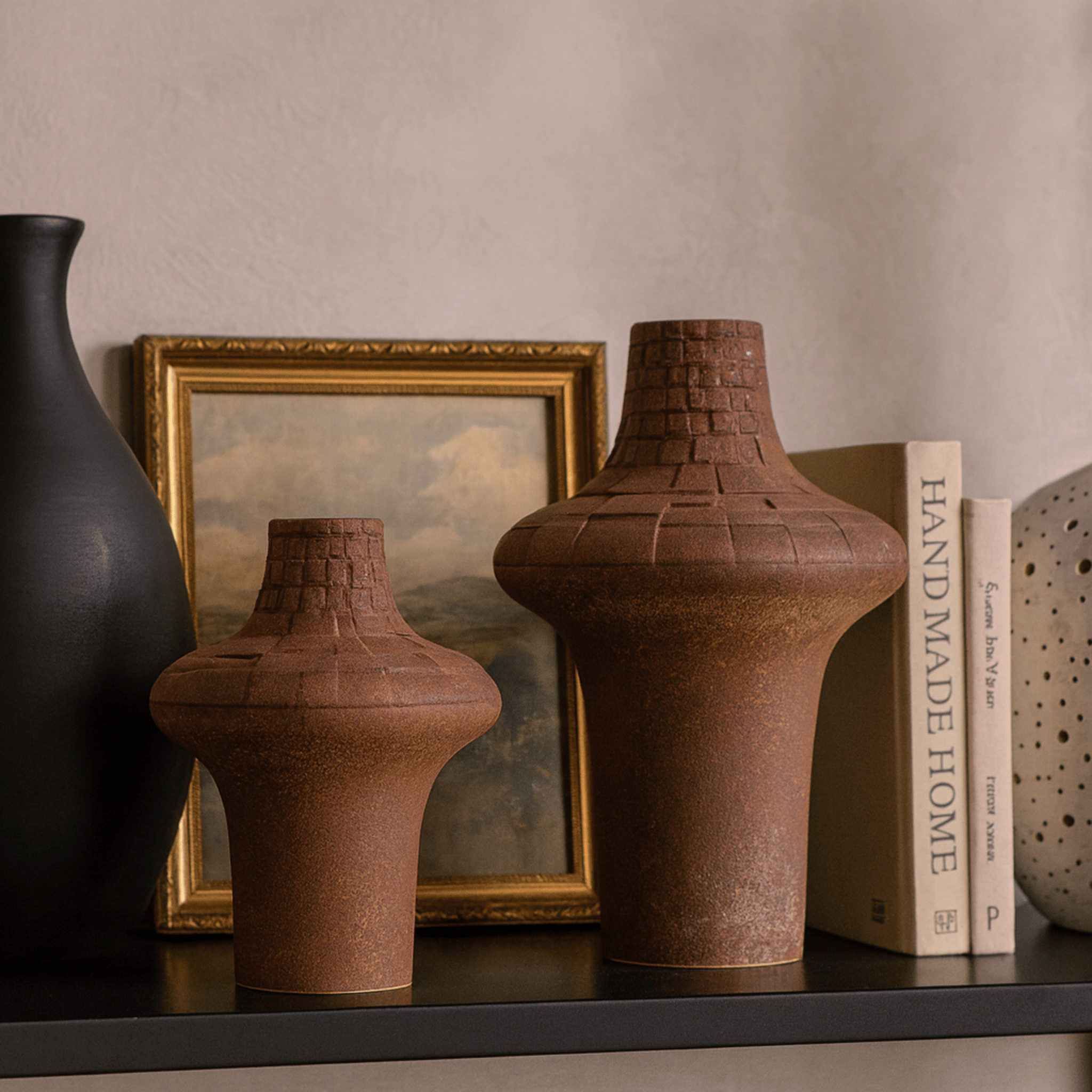 Torva Plaid Ceramic Vase Handcrafted Artisan Decor, Vases, Rustic