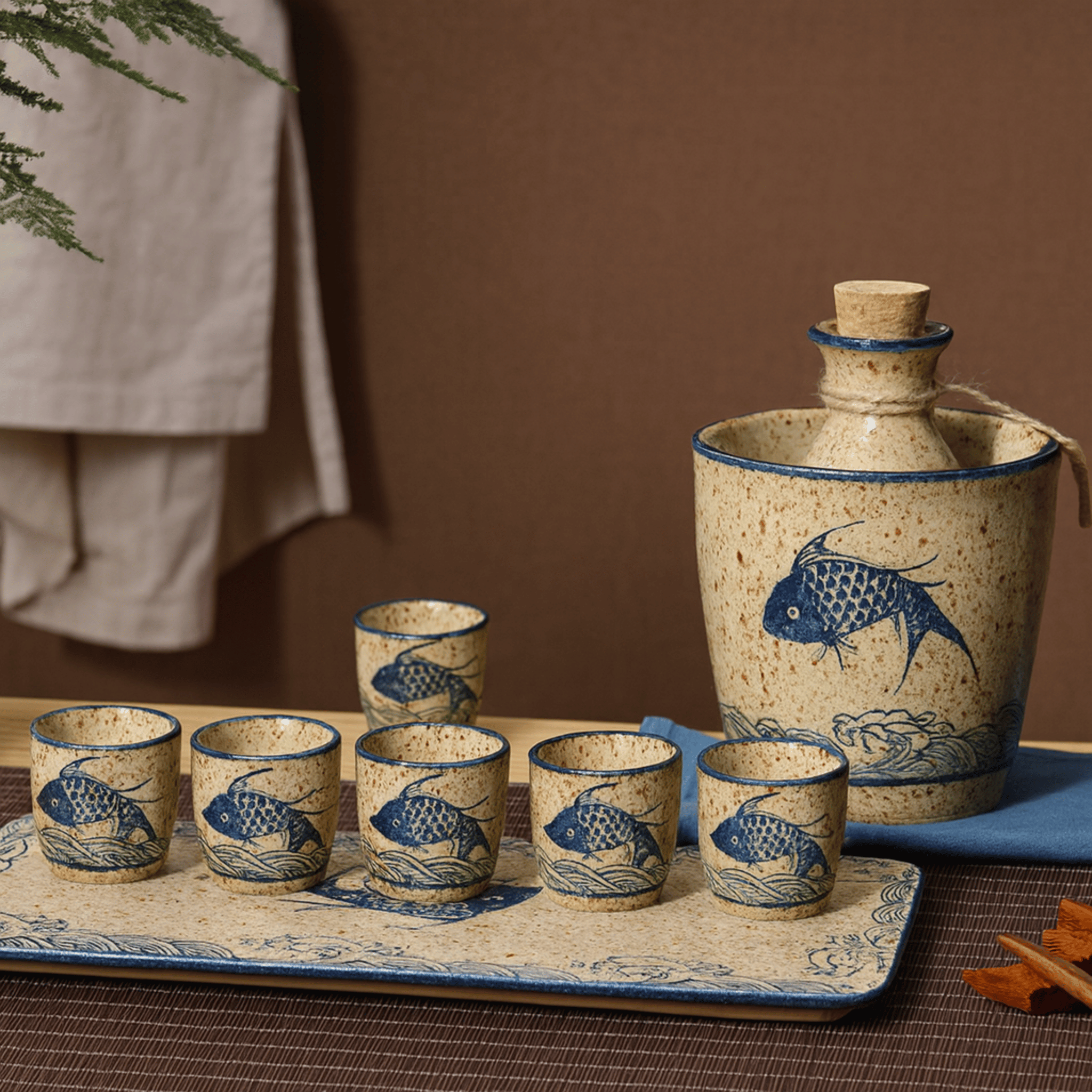 Torveld Ceramic Sake Set — Handmade Cup and Carafe, Drinkware Sets,
