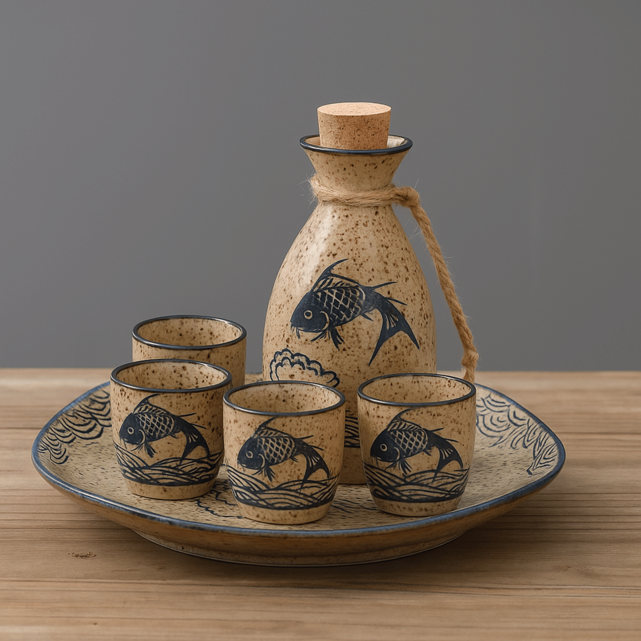 Torveld Ceramic Sake Set — Handmade Cup and Carafe, Drinkware Sets,