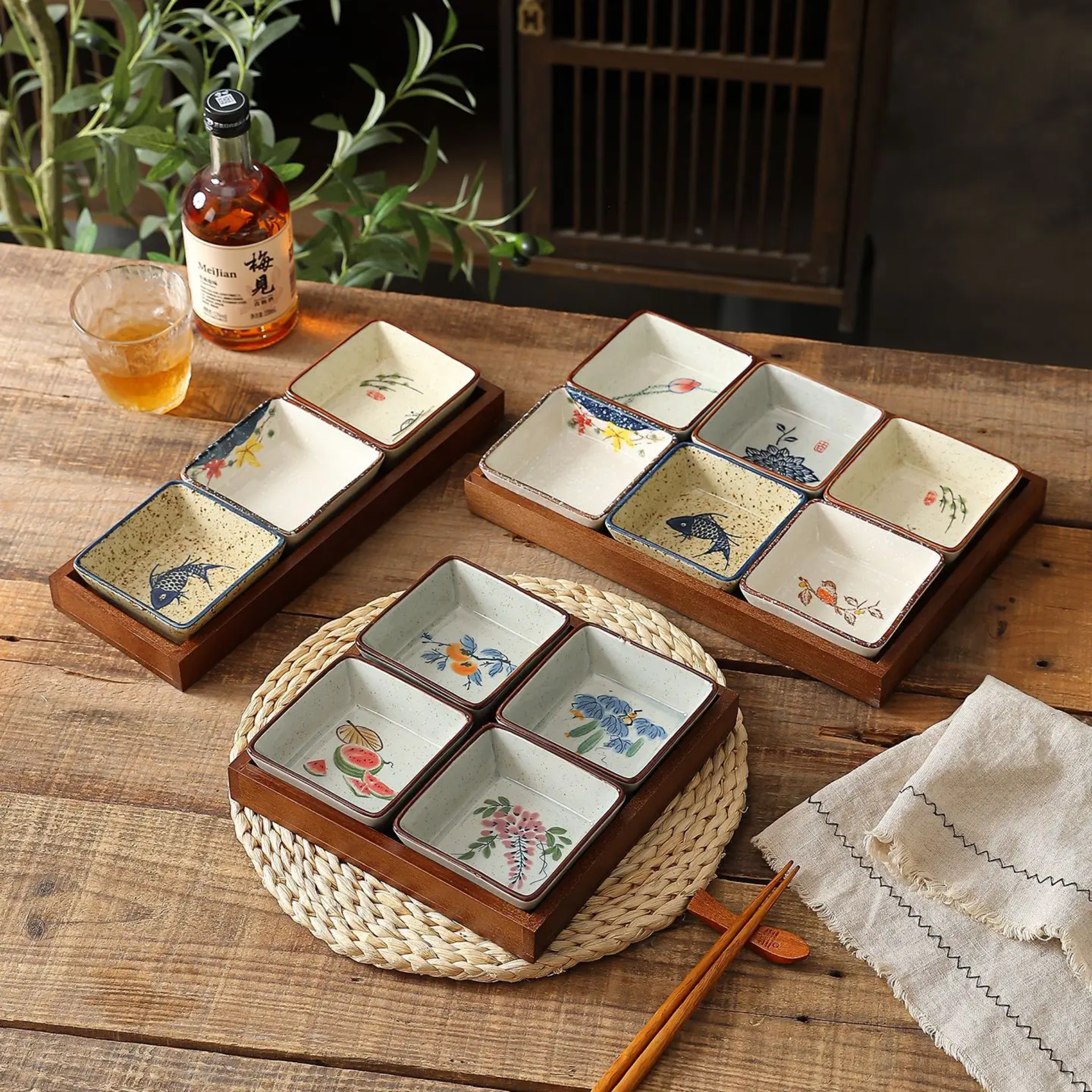 Japanese Ceramic Dipping Dish Set 4 Pieces Skonne, Chrysanthemum, Dinnerware Sets, Torvid Dishes