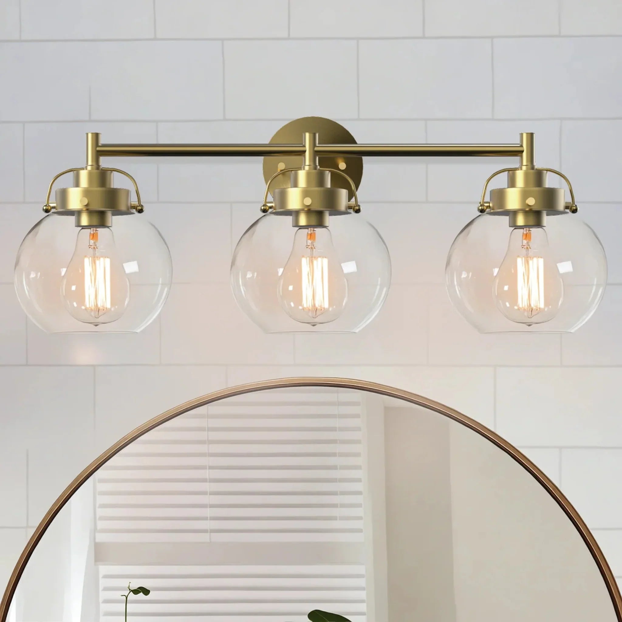 Trekule 3-Light Glass Globe Vanity Wall Light Gold, Fixtures