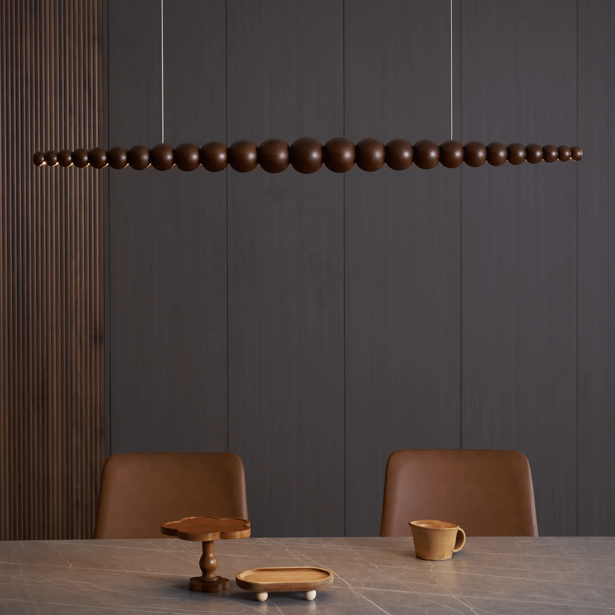 Dark Wood Dimmable Linear Pendant Light by Skonne, Ceiling Fixtures, Treslys