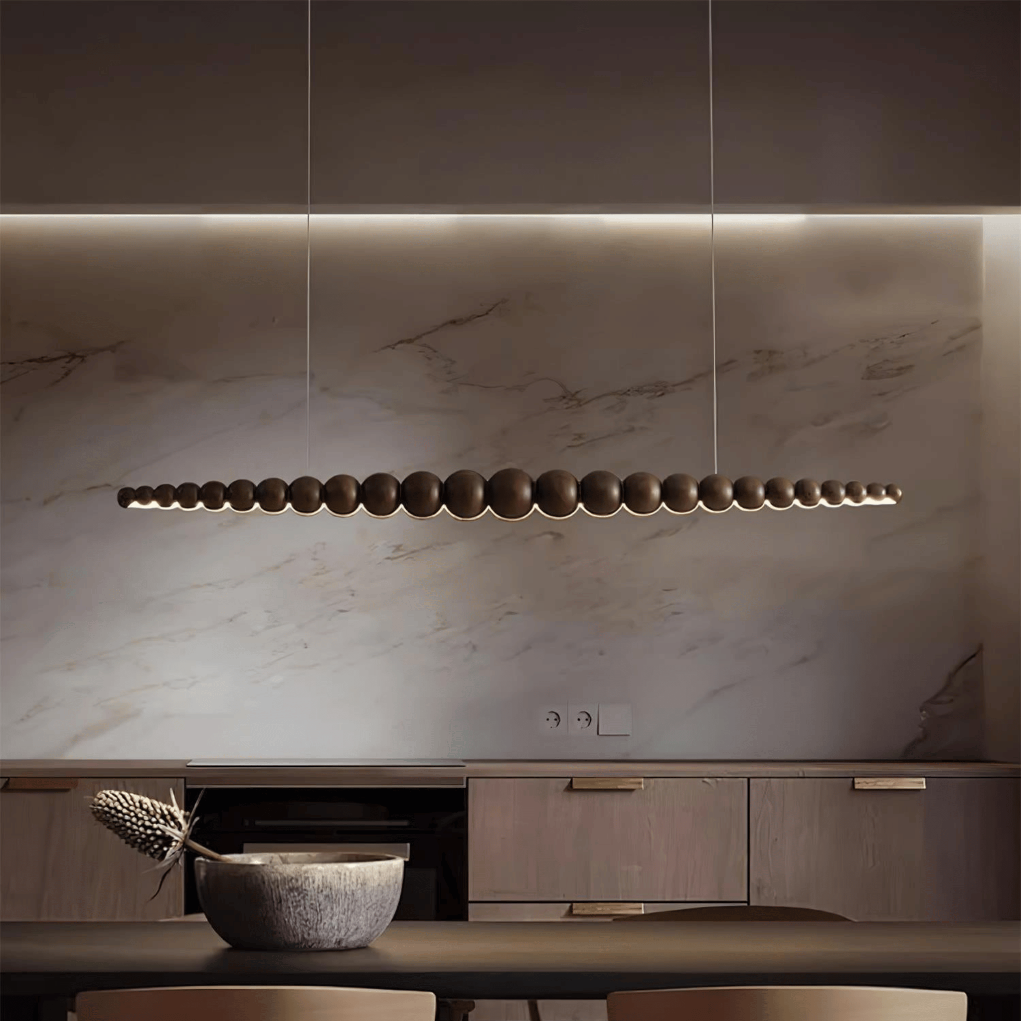 Dark Wood Dimmable Linear Pendant Light by Skonne, Small, Ceiling Fixtures, Treslys