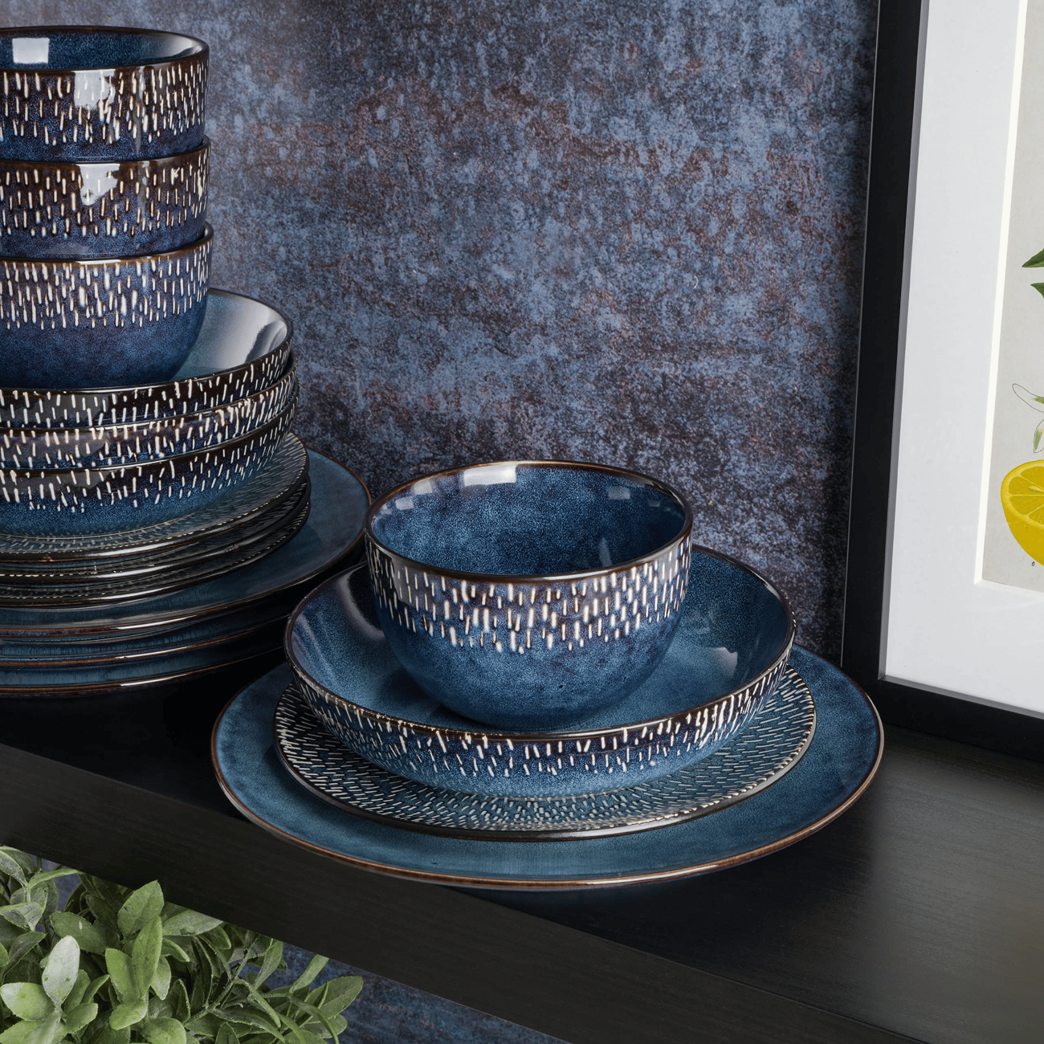 Cobalt Blue Stoneware Dinnerware Set for 4 | Skonne, Sets, Valdis