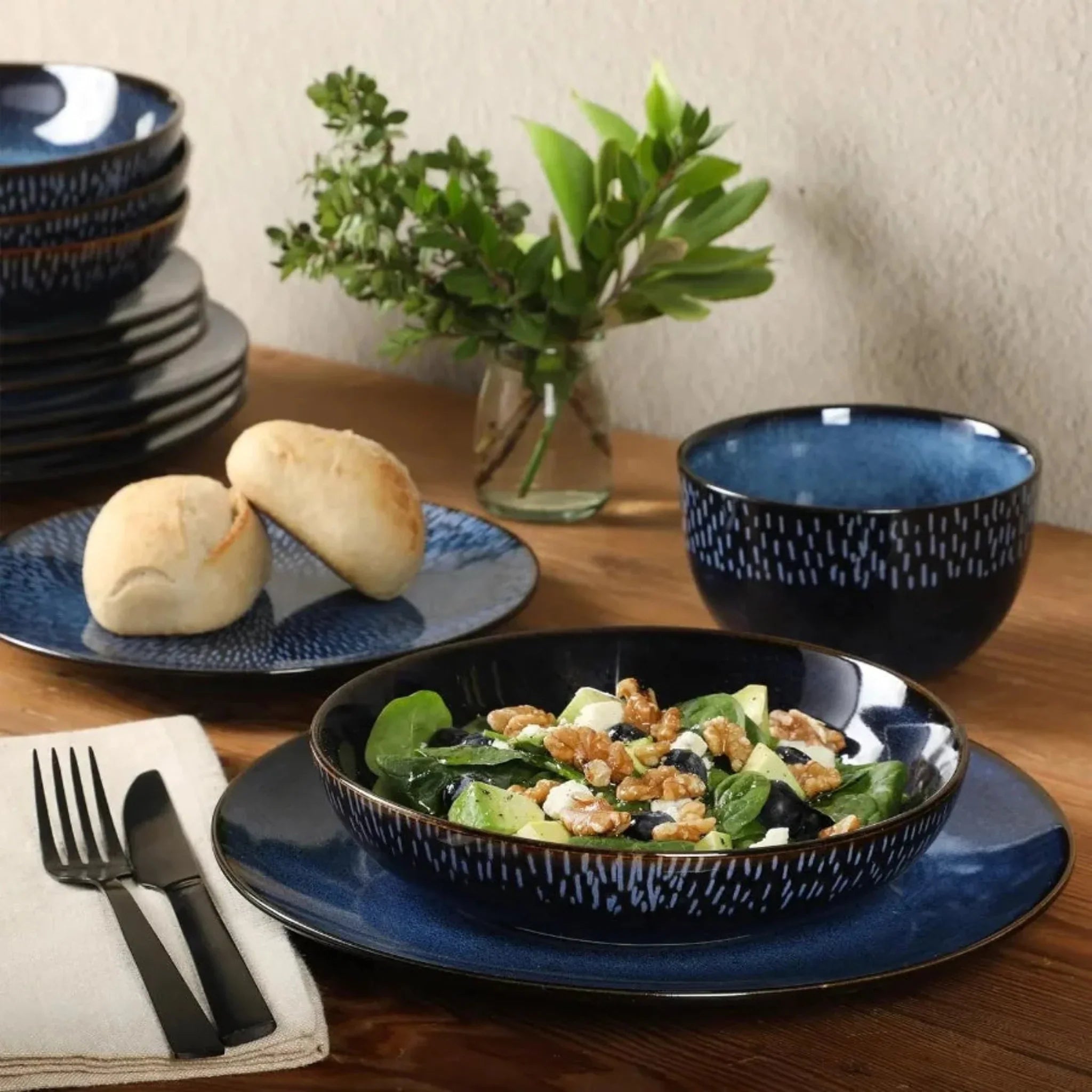 Cobalt Blue Stoneware Dinnerware Set for 4 | Skonne, Sets, Valdis