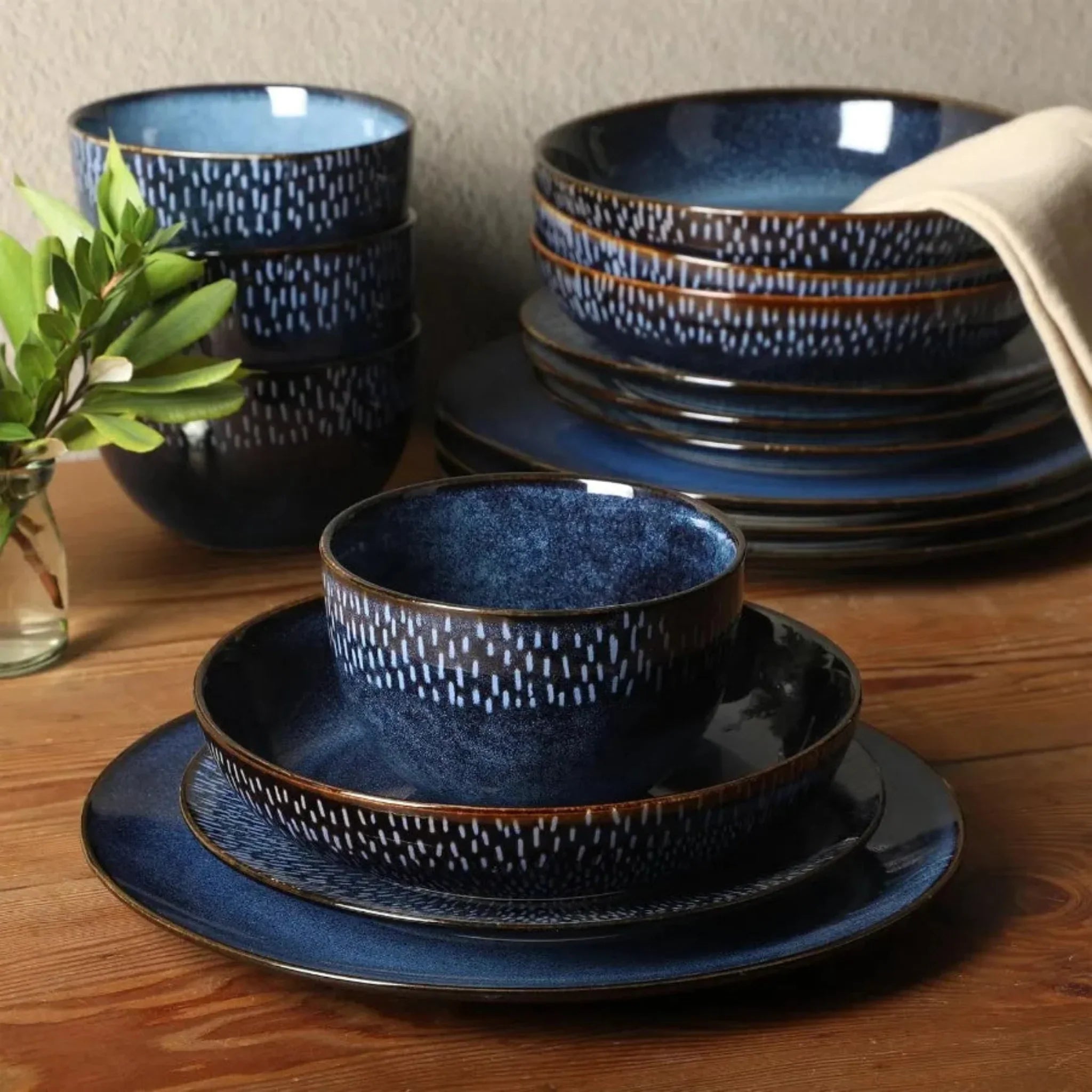 Cobalt Blue Stoneware Dinnerware Set for 4 | Skonne, Sets, Valdis
