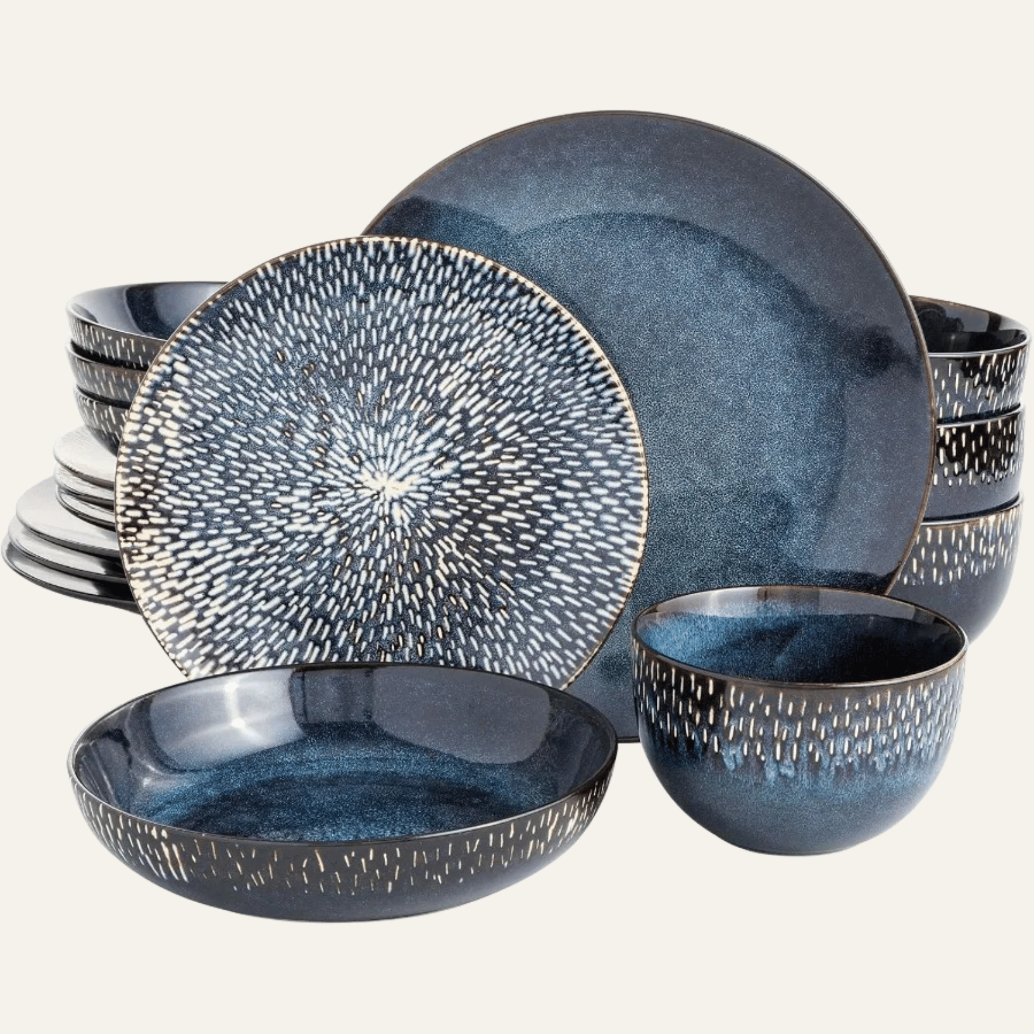 Cobalt Blue Stoneware Dinnerware Set for 4 | Skonne, Sets, Valdis