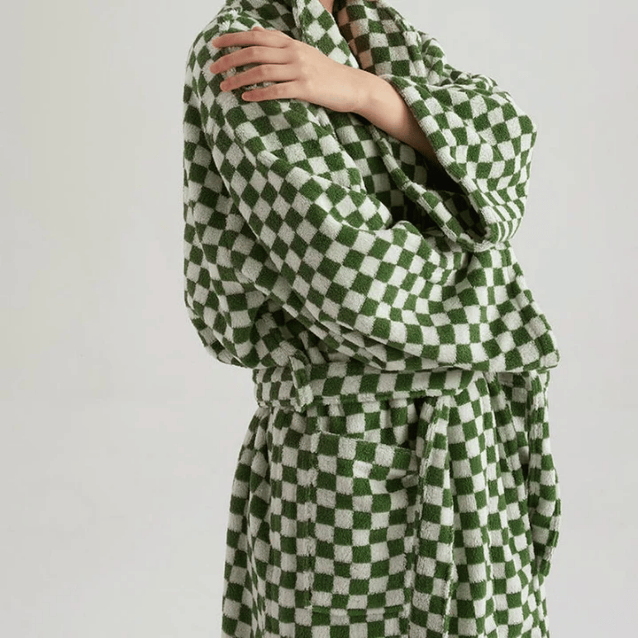Luxury Organic Cotton Jacquard Bathrobe | Skonne, Green, Robes, Varda
