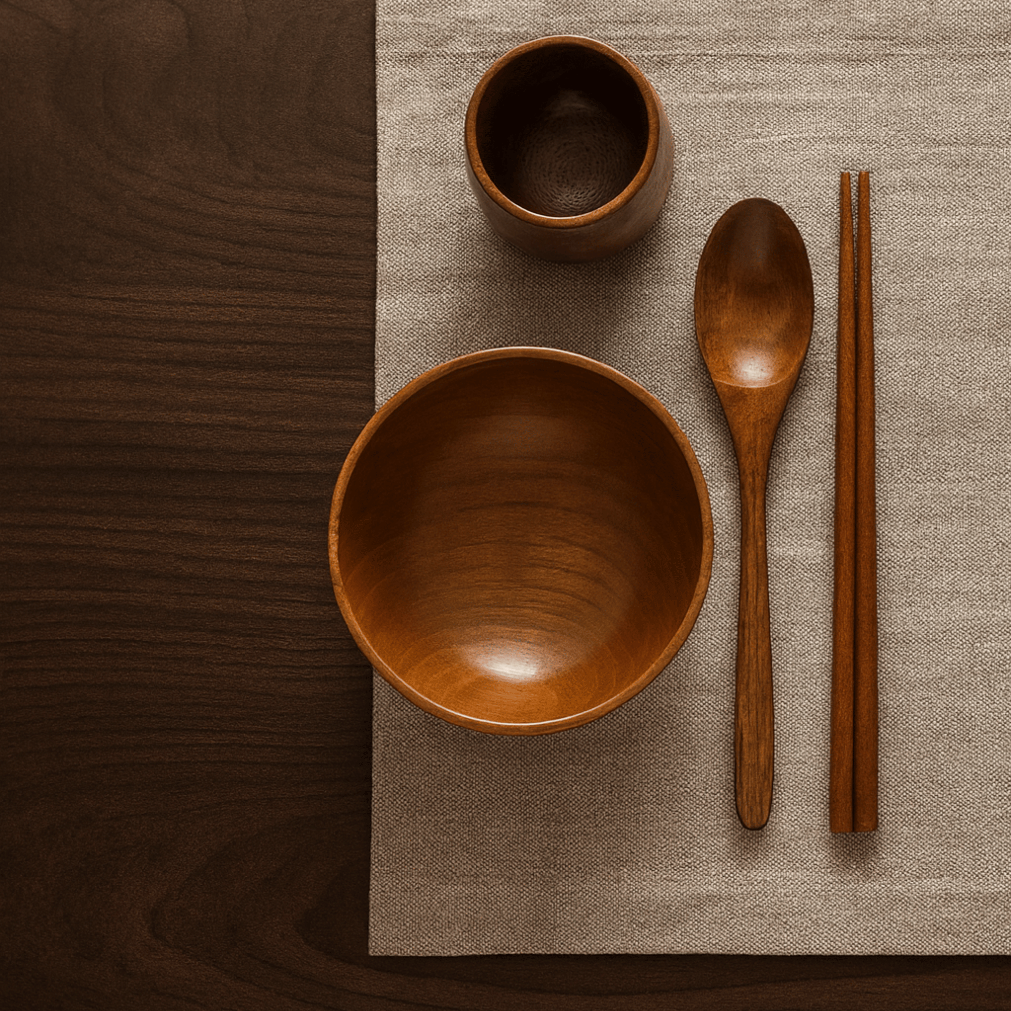 Minimalist Solid Wood Japanese Dinnerware Set Gift, Sets, Vedra Jujube Dining 5pc