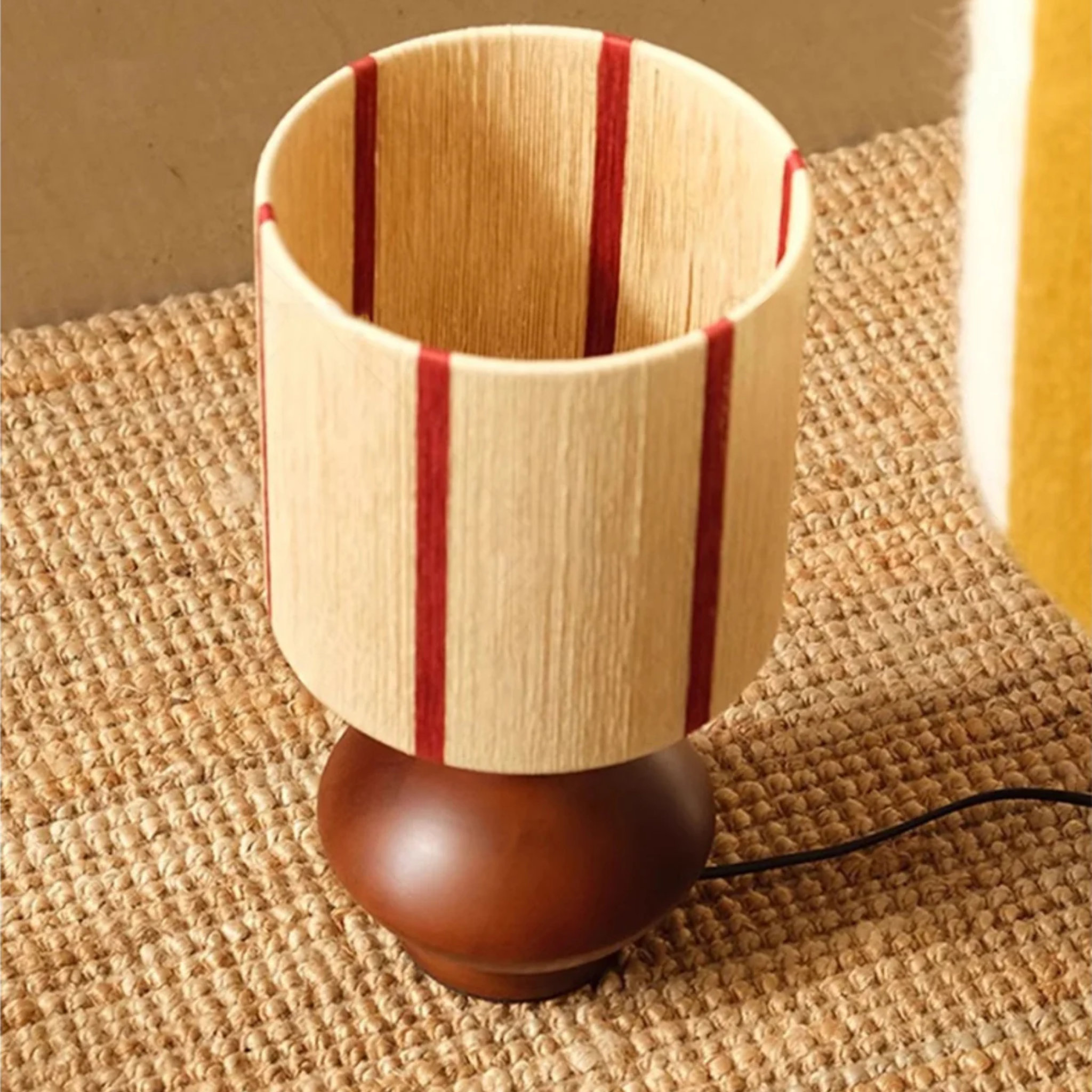 Rustic Solid Wood Table Lamp with Hemp Rope Accent, Lamps, Vedra Vintage