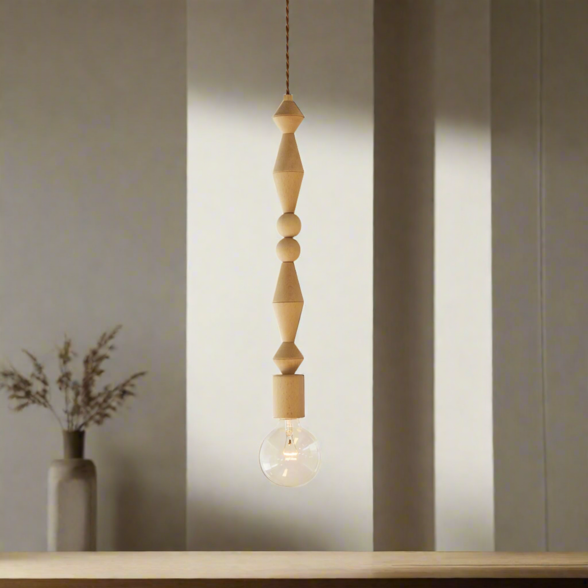 Vedra Wood and Glass Pendant Light Wabi-Sabi Style, Ceiling Fixtures, Nordic