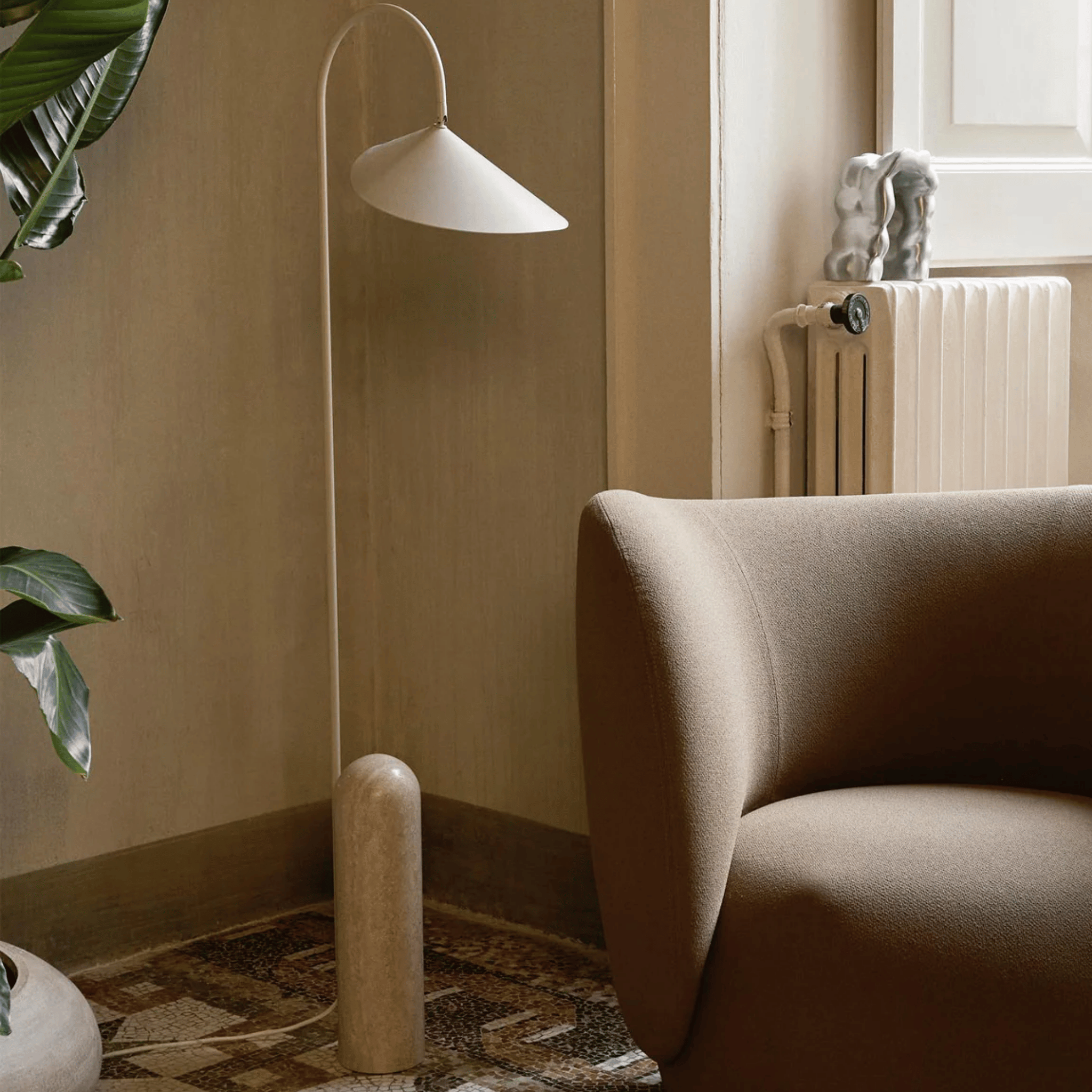 Marble Arc Floor Lamp with LED Light Nordic Style, Beige, Lamps, Velbue Base Danish Design