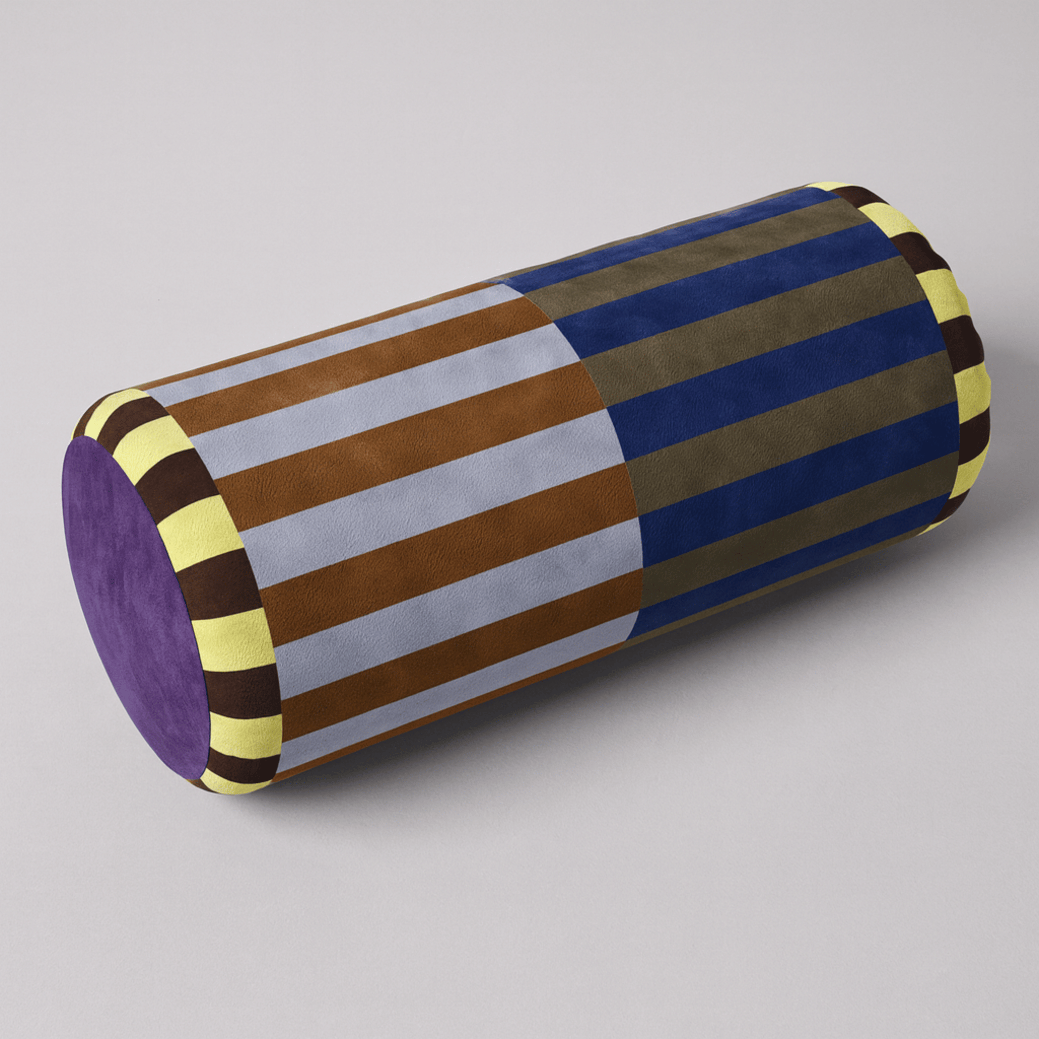 Velvra Jacquard Velvet Neck Roll Pillow with Insert, Mocha Navy, Throw Pillows, Bolster