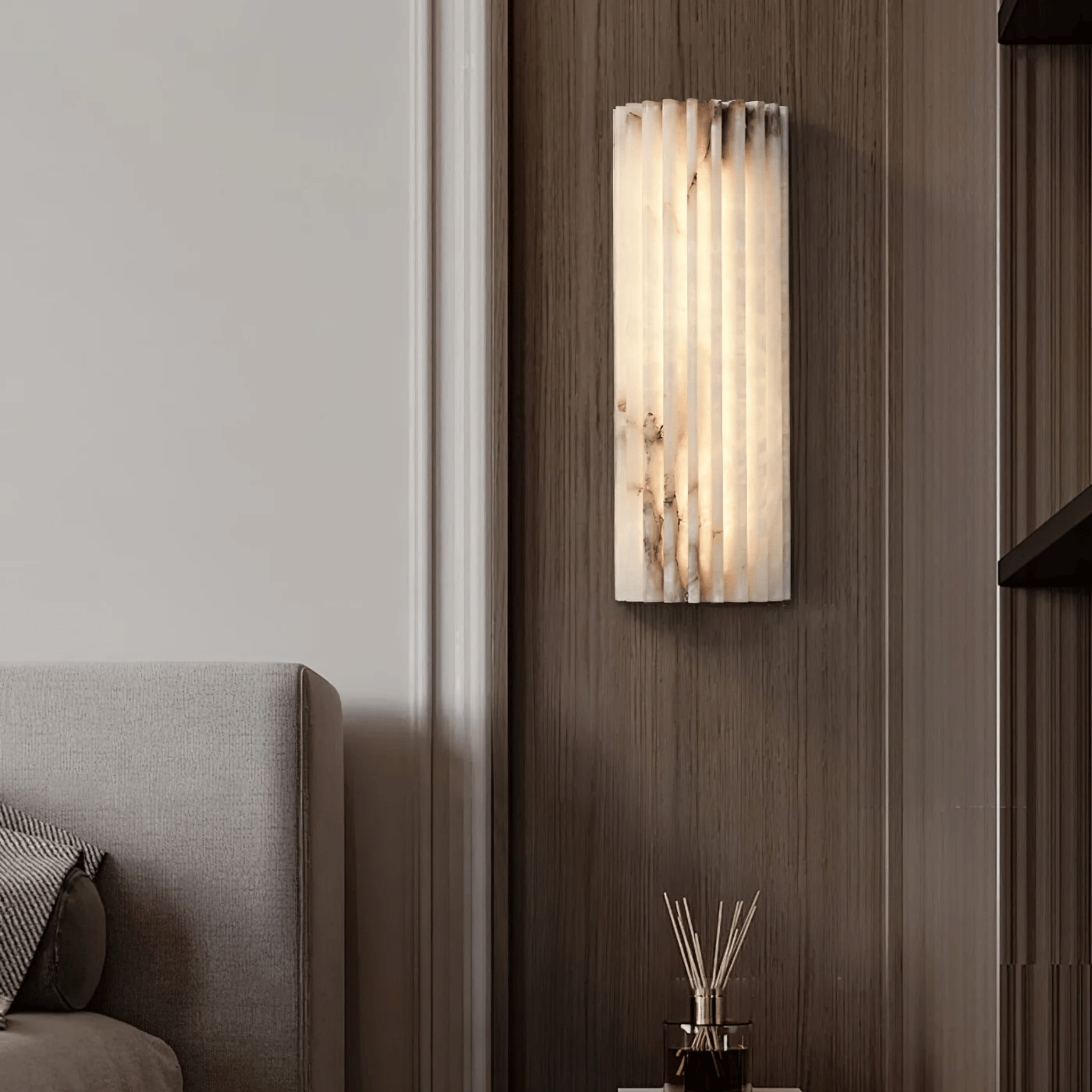 Vetra Spanish Marble Wall Lamp Ambient Lighting, Light Fixtures, Fluted Hand-Carved