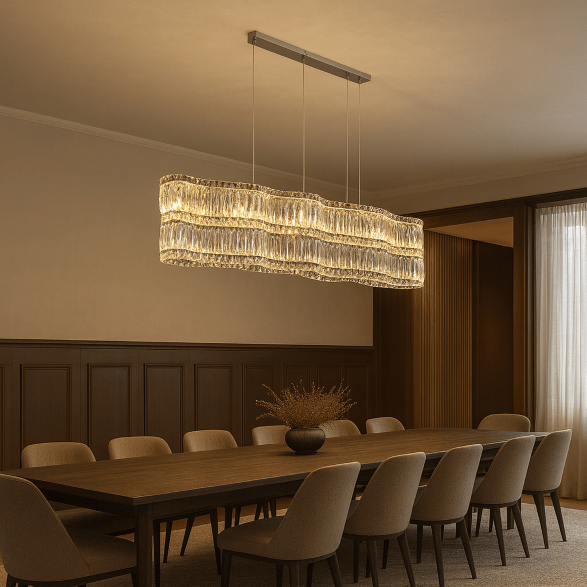 K9 Crystal Wave Chandelier Dining Room LED Light, Large / Warm 3000K, Ceiling Fixtures, Vinda for Rooms