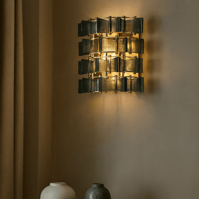 Art Deco Blue Stained Glass Wall Sconce by Skonne, Neutral Light, Fixtures, Blåfyr
