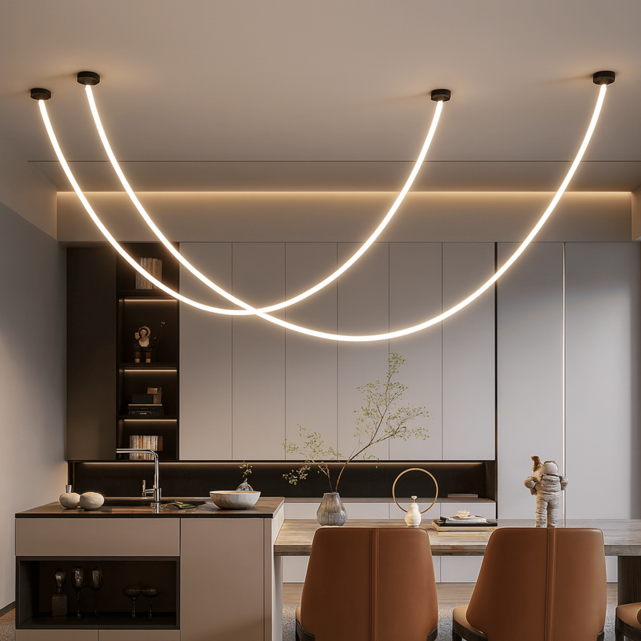 Bölja Flexible LED Pendant Light Nordic Design, 118.1’’, Ceiling Fixtures, Sculptural Tube