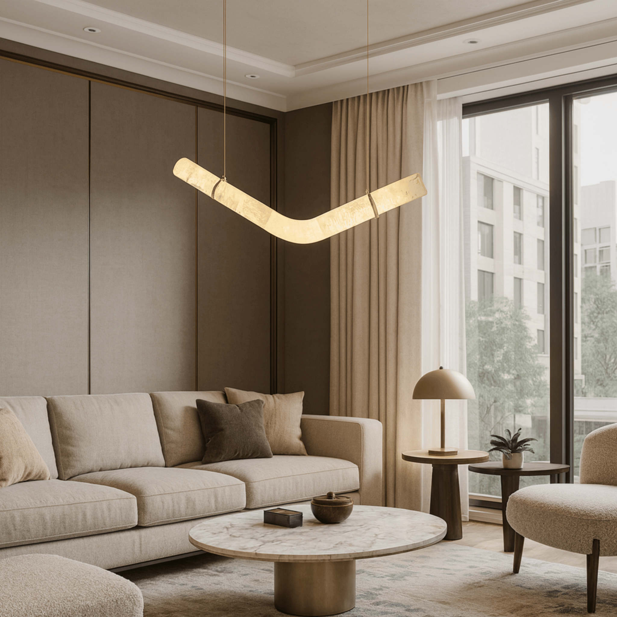 Bogen Marble Arc Pendant Light Dimmable LED Skonne, Large / Warm light, Ceiling Fixtures, Hand-Carved