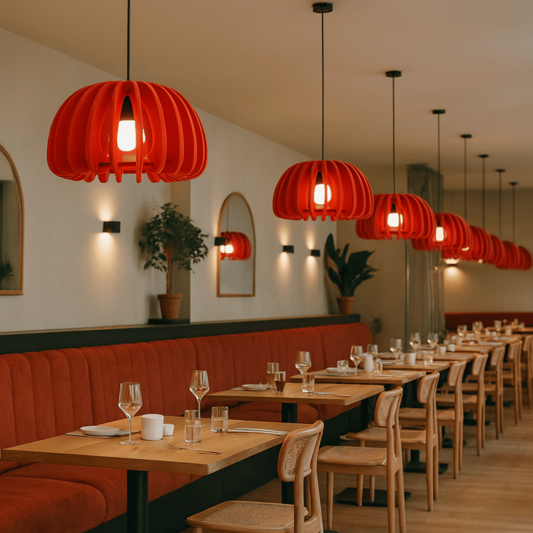 Modern Acoustic Felt Pendant Light — Dampa Skonne, Red, Ceiling Fixtures