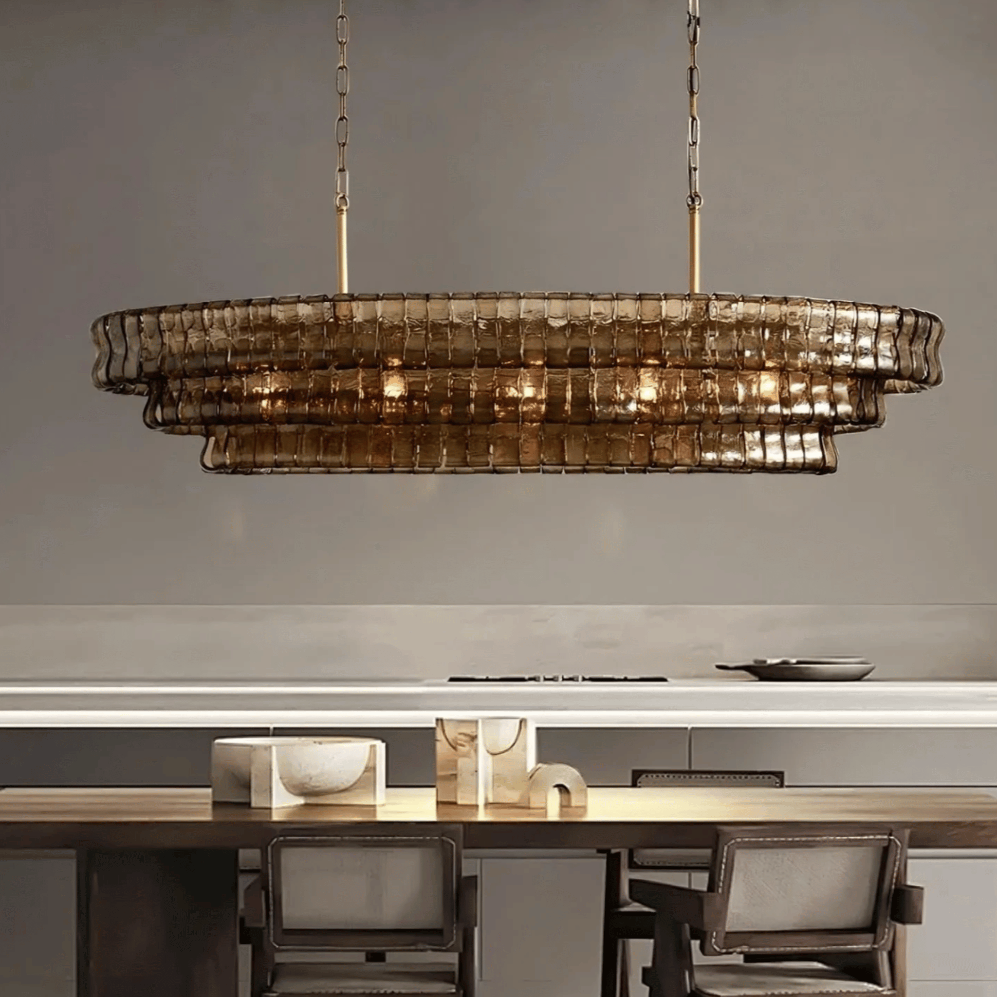 Gray Glass Oval Chandelier Dimmable LED Dining Room, Large / Natural Light, Chandeliers, Dimma Smoky