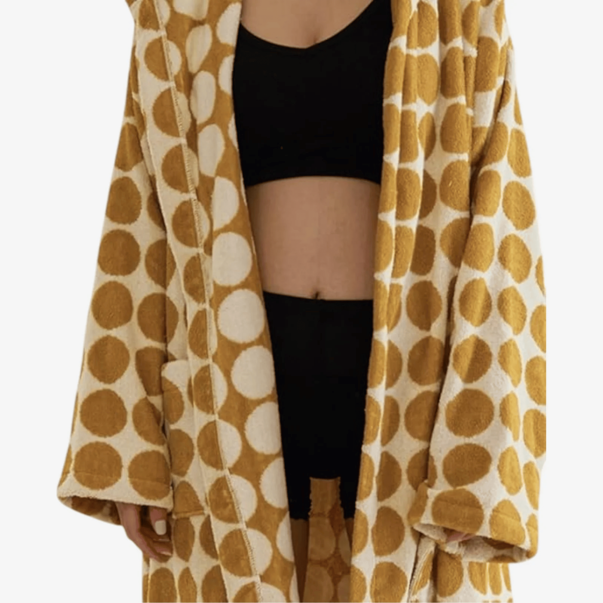 Luxury Organic Cotton Bathrobe with Jacquard Dots, Gold, Robes, Dova Hotel-Style Robe