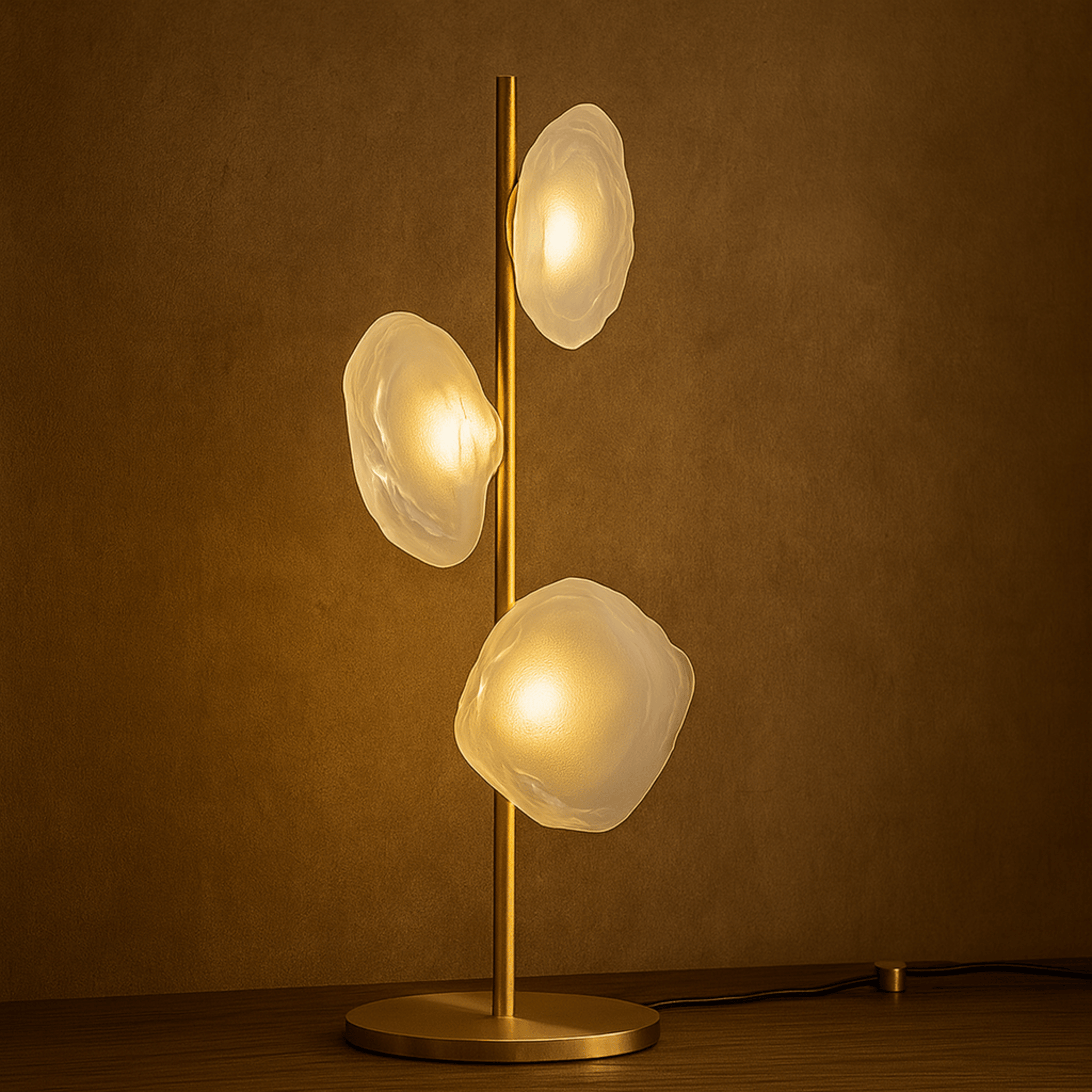 Elden Artistic Glass LED Table Lamp for Modern Spaces, Gold & Transparent, Lamps, Sculptural Light
