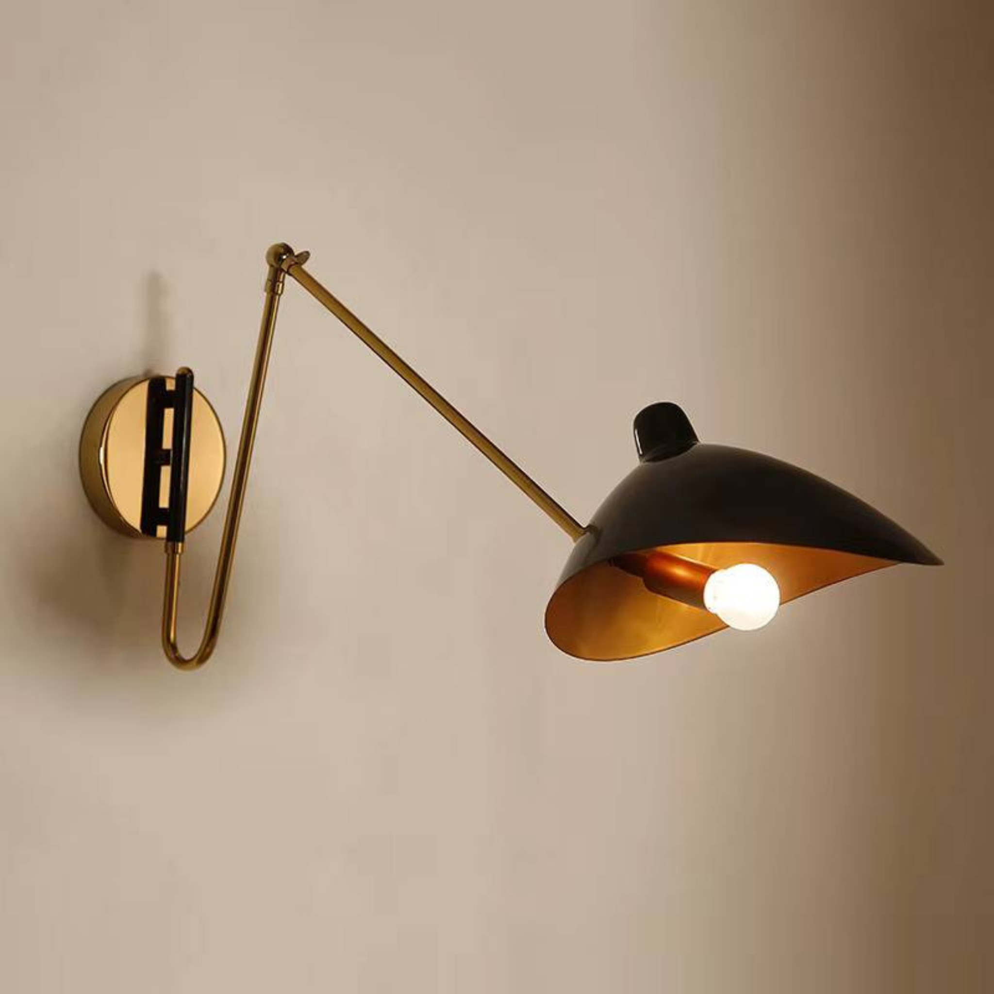 Industrial Metal Wall Sconce Rotatable LED Light, Black and Gold / Warm White (2700-3500), Fixtures, Eldvik